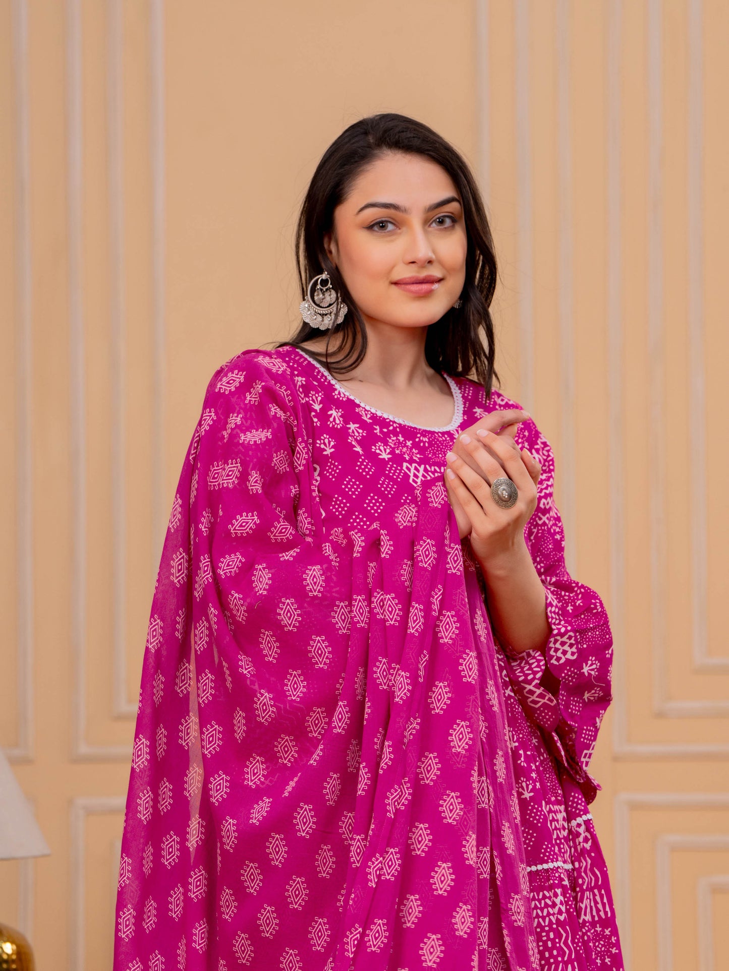 Embroidered Soft Cotton Abstract Flared Pink