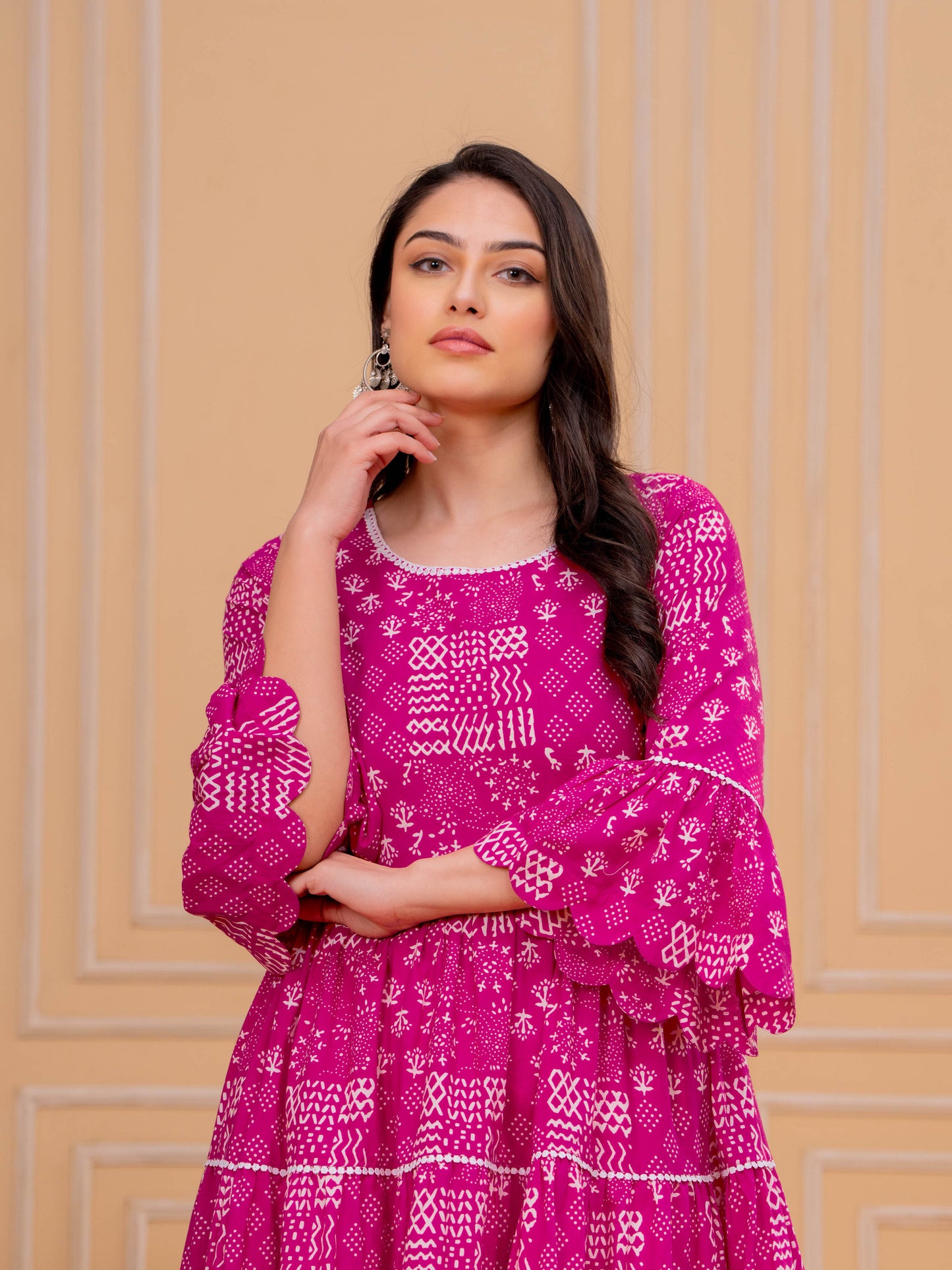 Embroidered Soft Cotton Abstract Flared Pink