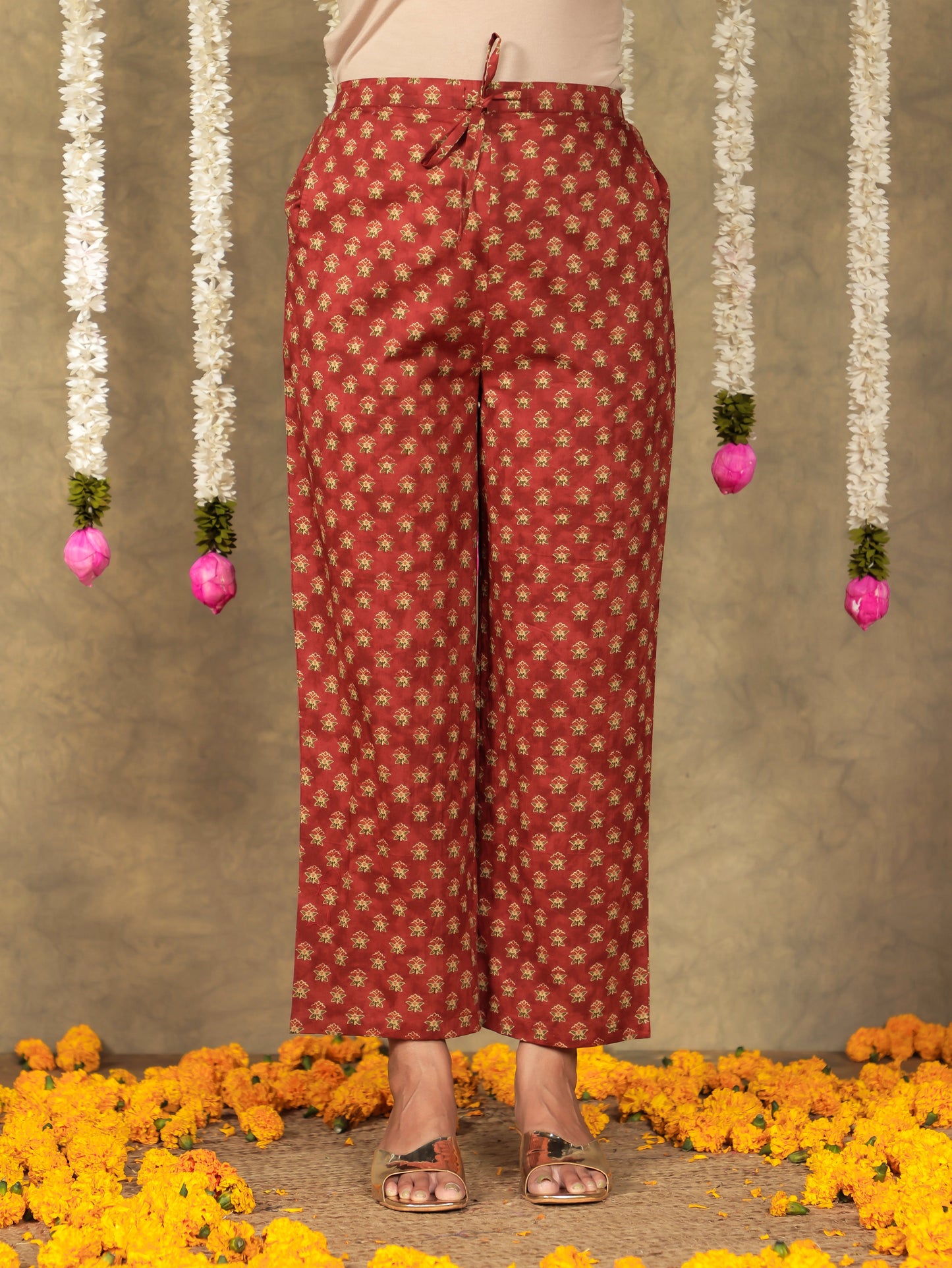 Soft Cotton Butti Rust Straight Trousers