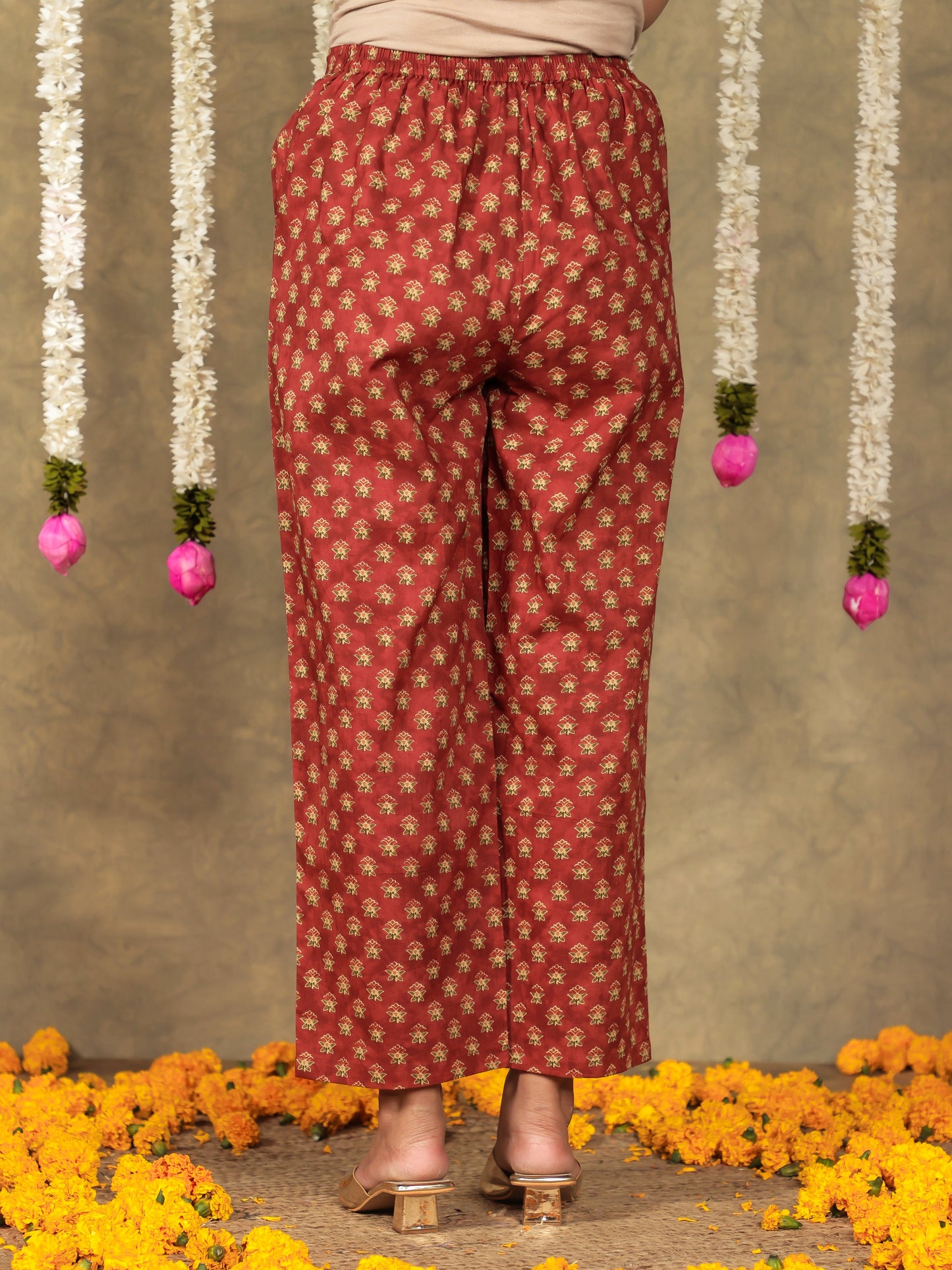Soft Cotton Butti Rust Straight Trousers