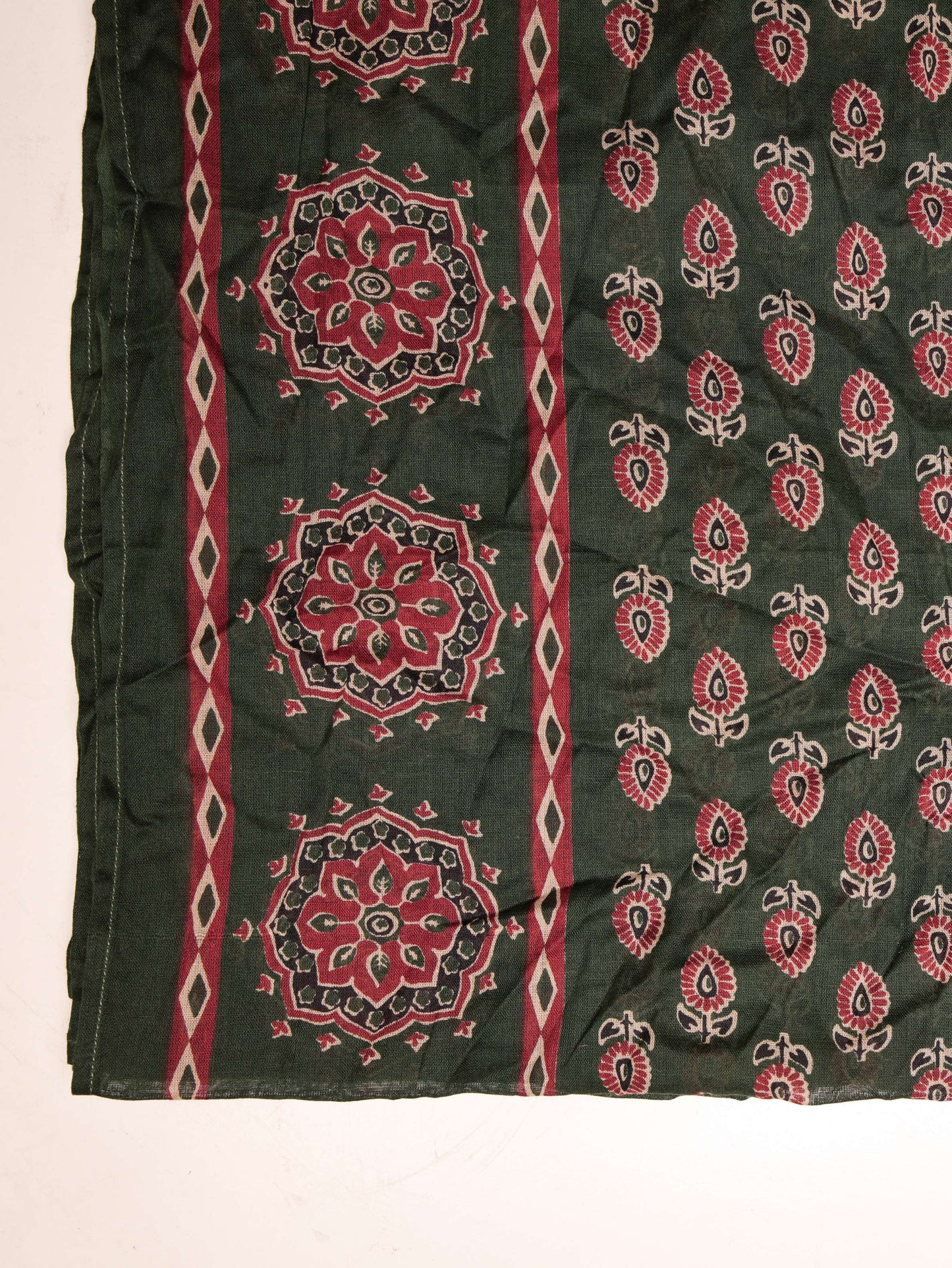 Cotton Voile Block Print Green Dupatta