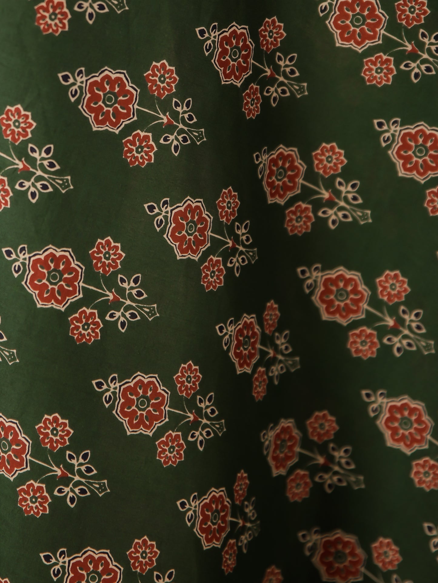 Embroidered Soft Cotton Block Print Anarkali Green Kurta