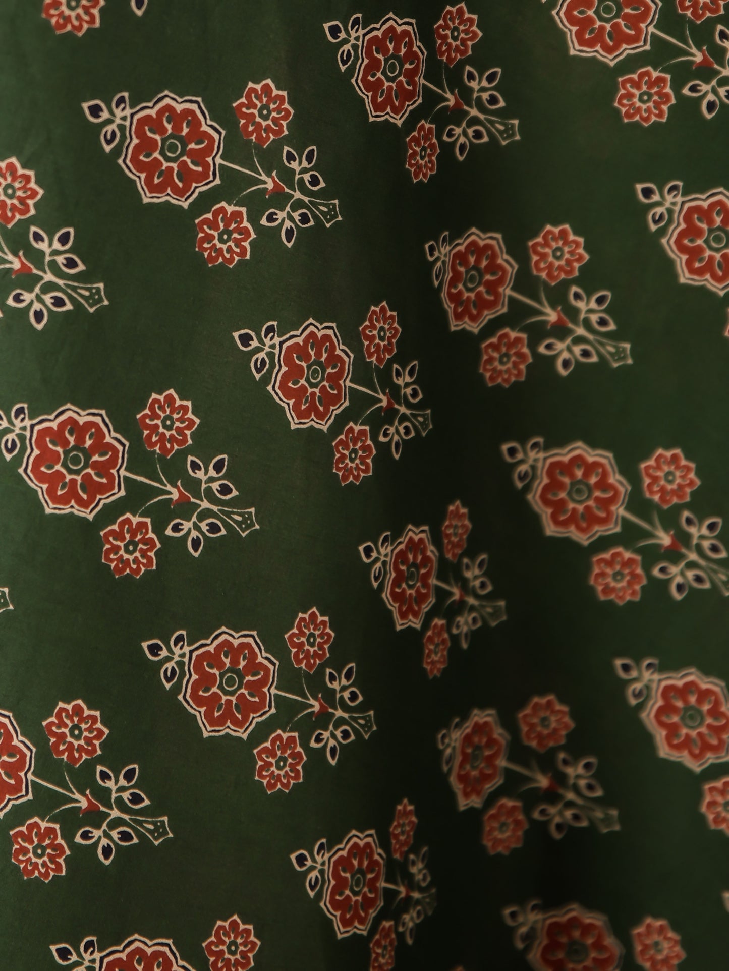 Embroidered Soft Cotton Block Print Anarkali Green Kurta