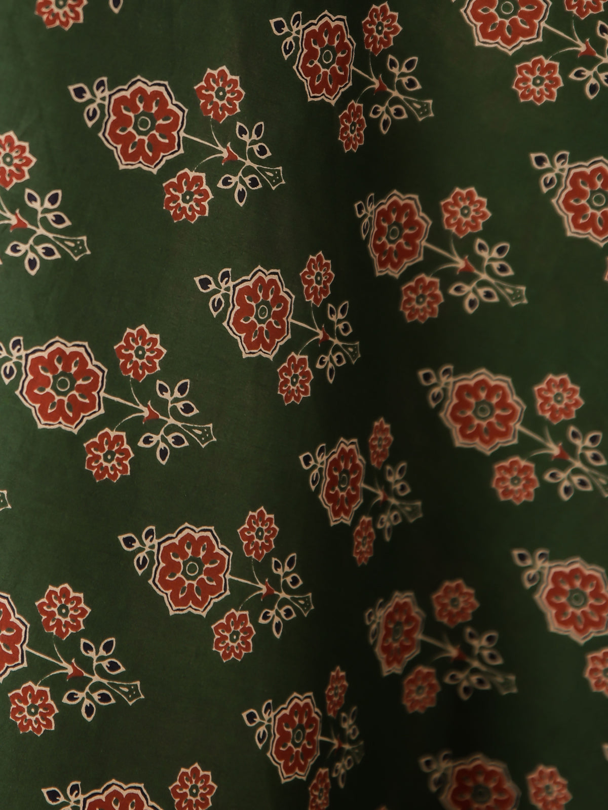 Embroidered Soft Cotton Block Print Anarkali Green Kurta