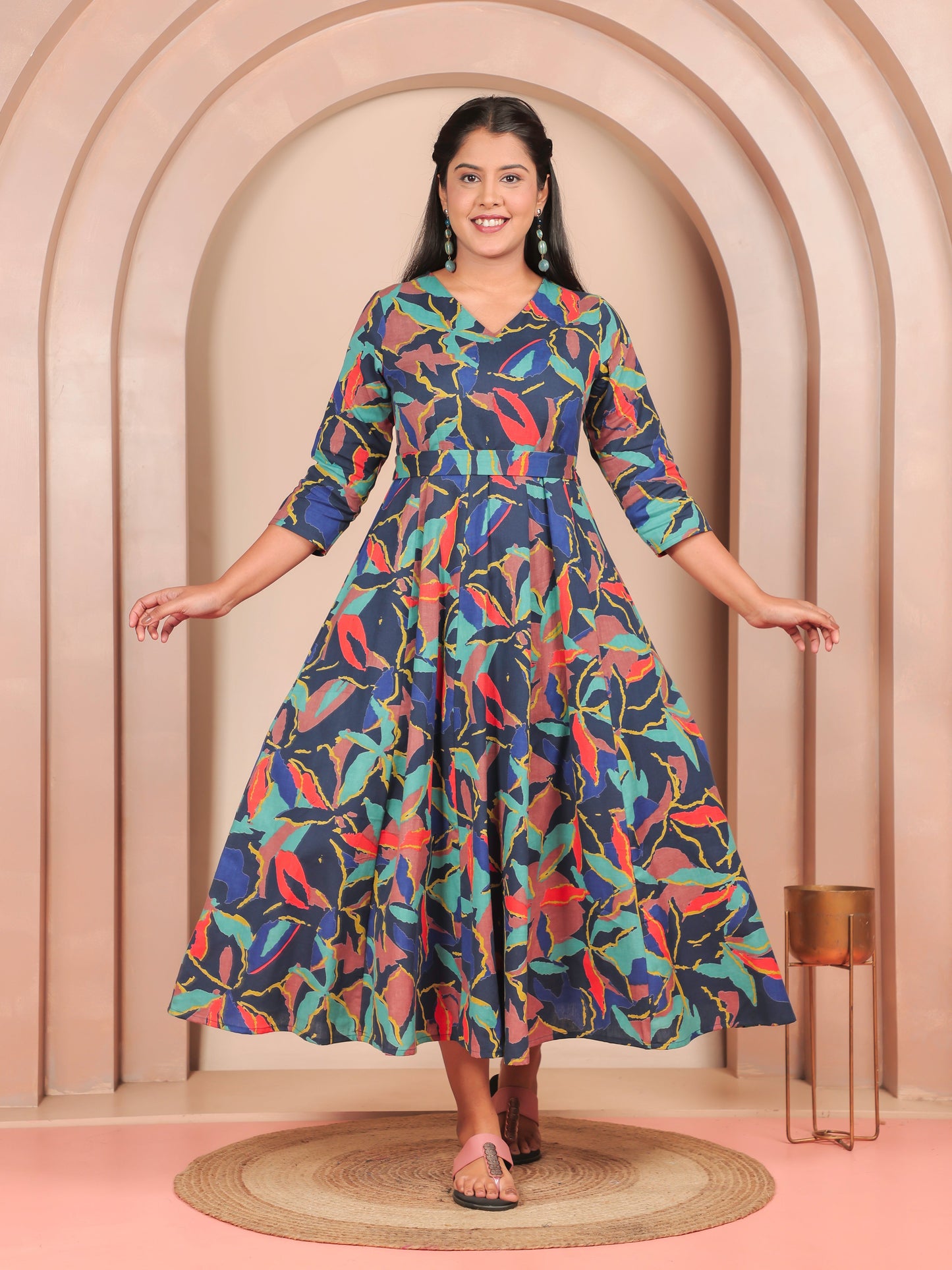 Linen Cotton Abstract Angrakha Multicolor Kurta