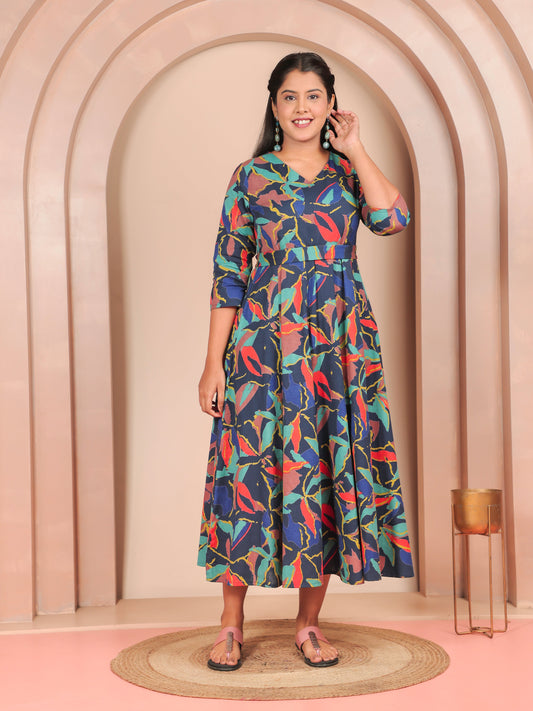 Linen Cotton Abstract Angrakha Multicolor Kurta