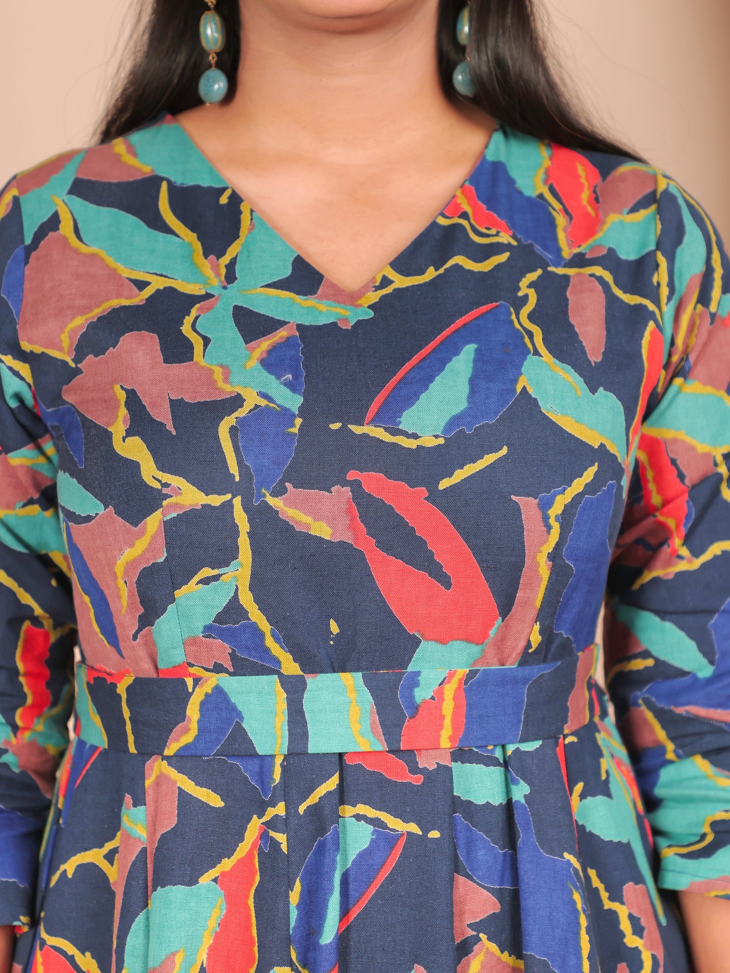 Linen Cotton Abstract Angrakha Multicolor Kurta