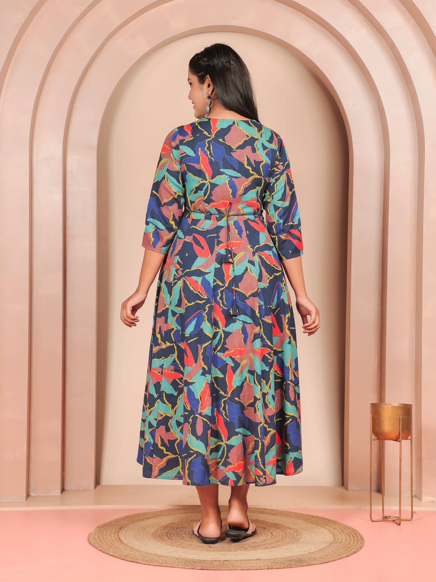 Linen Cotton Abstract Angrakha Multicolor Kurta