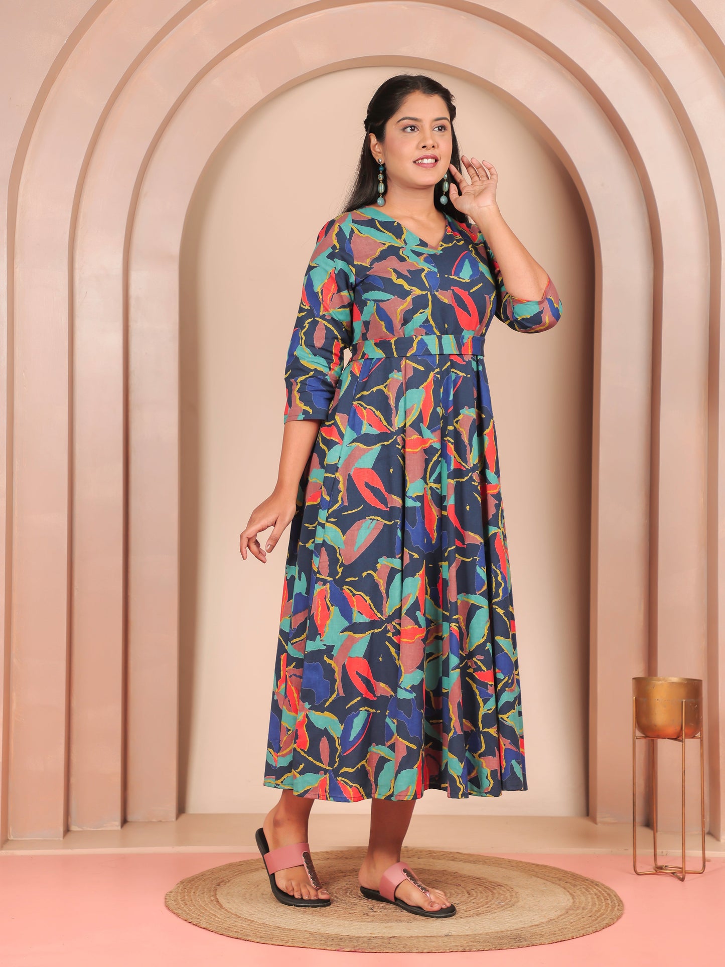 Linen Cotton Abstract Angrakha Multicolor Kurta