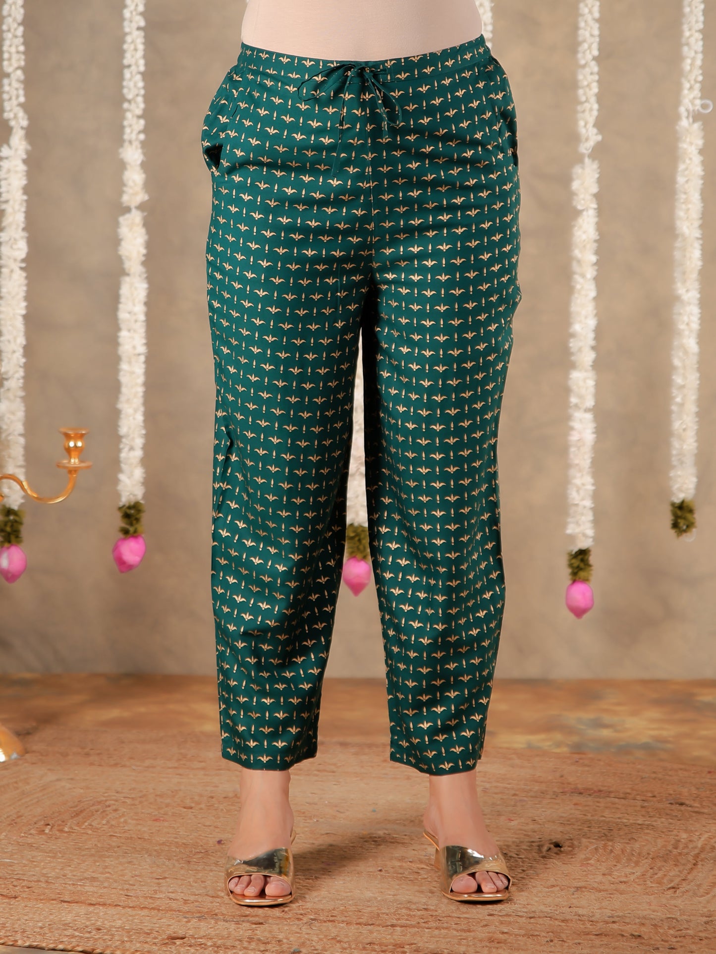 Viscose Block Print Emerald Green Straight Trousers