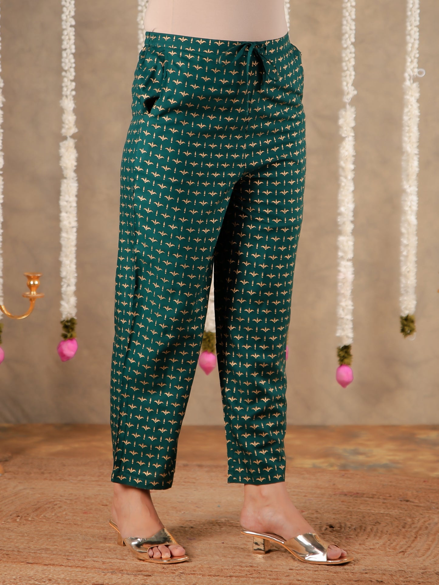 Viscose Block Print Emerald Green Straight Trousers