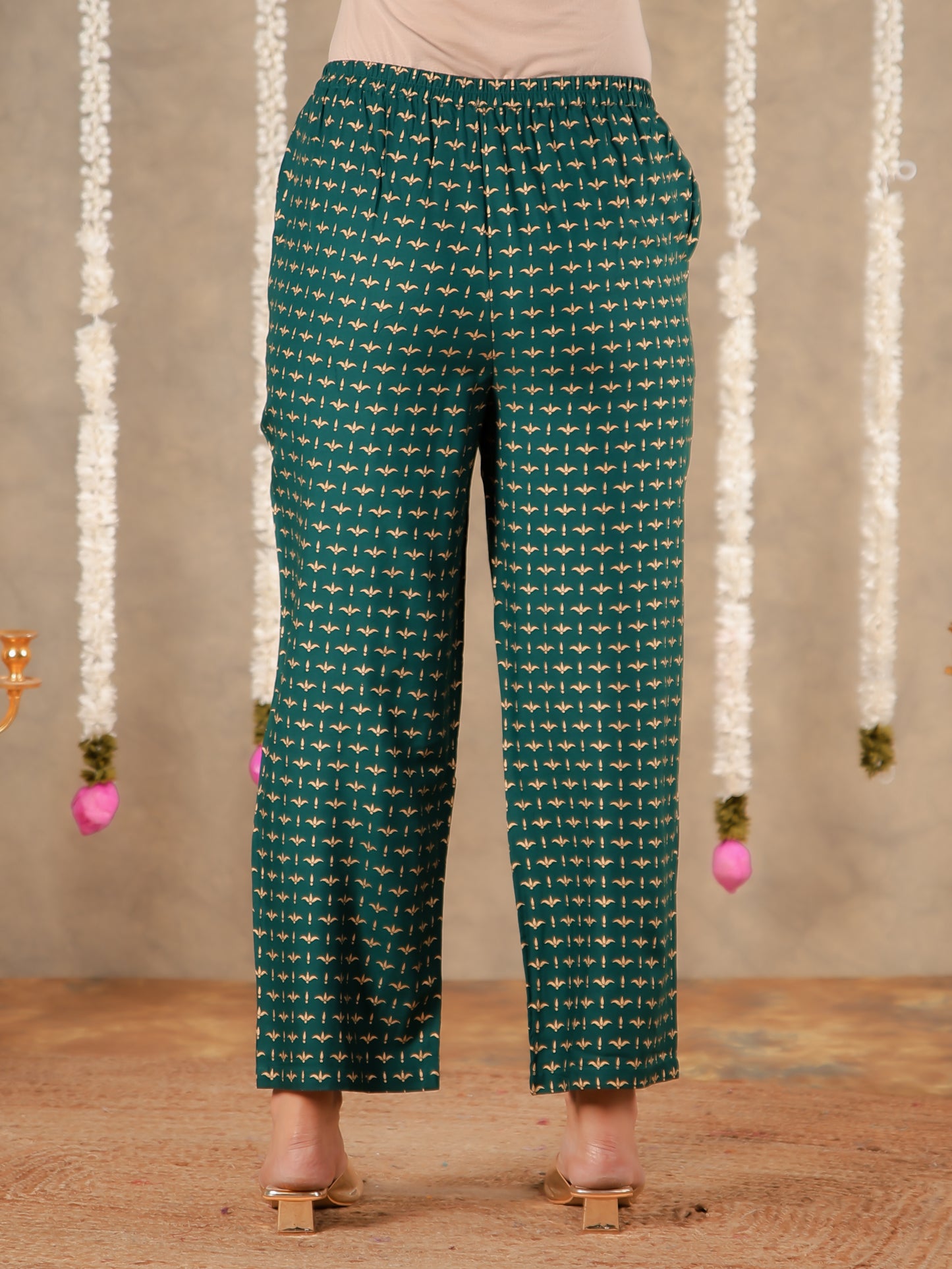 Viscose Block Print Emerald Green Straight Trousers