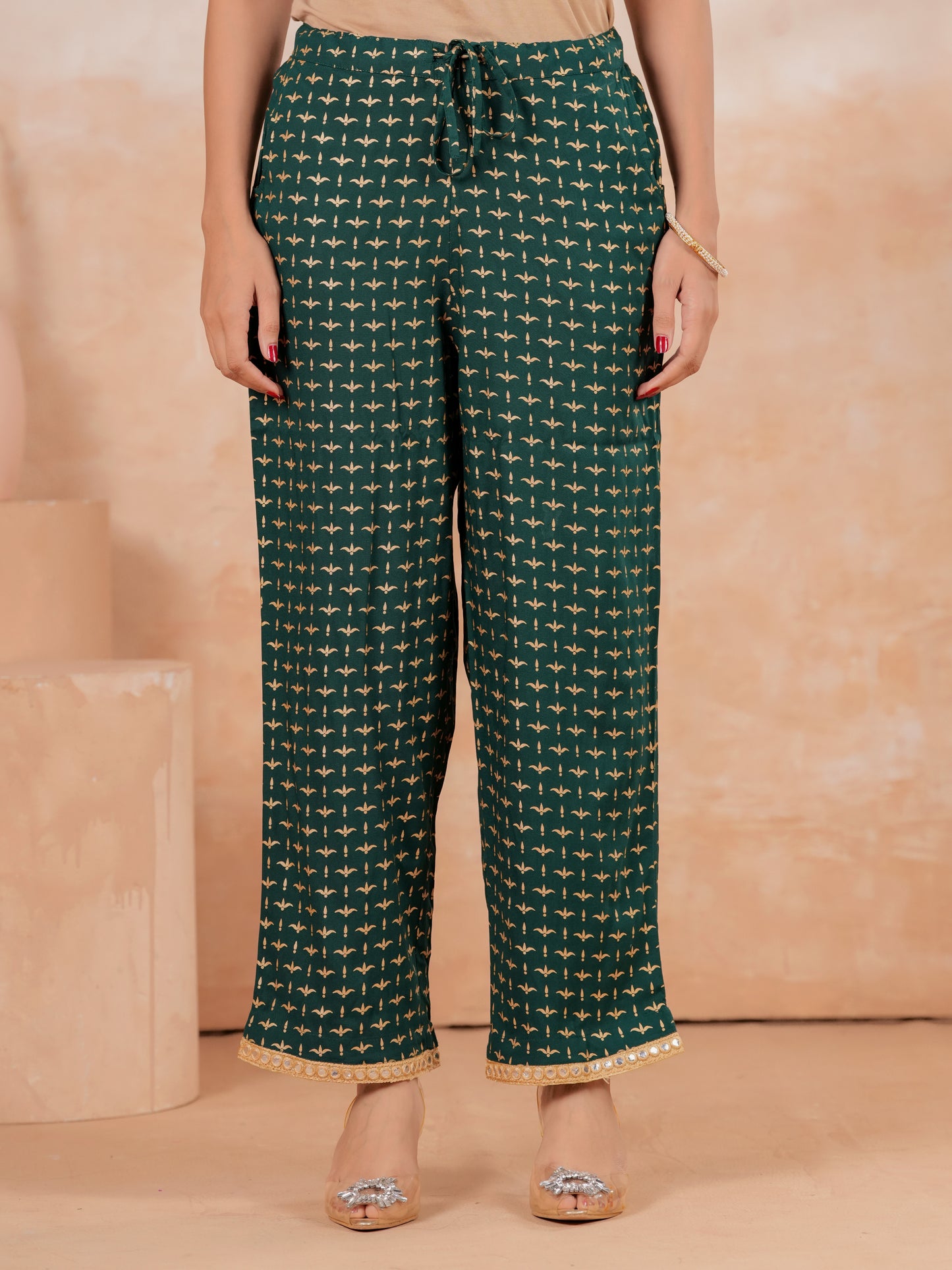 Viscose Block Print Flared Emerald Green Kurta