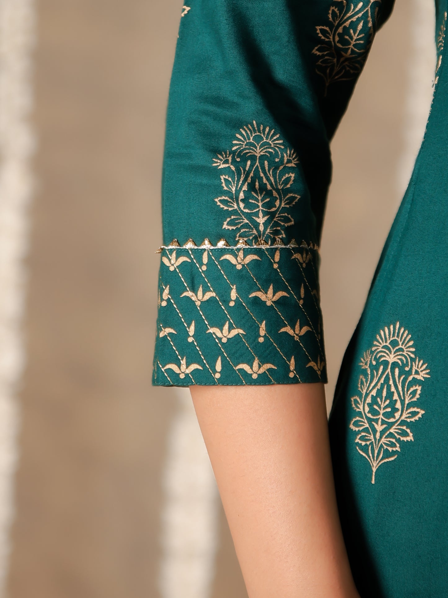 Viscose Block Print Flared Emerald Green Kurta