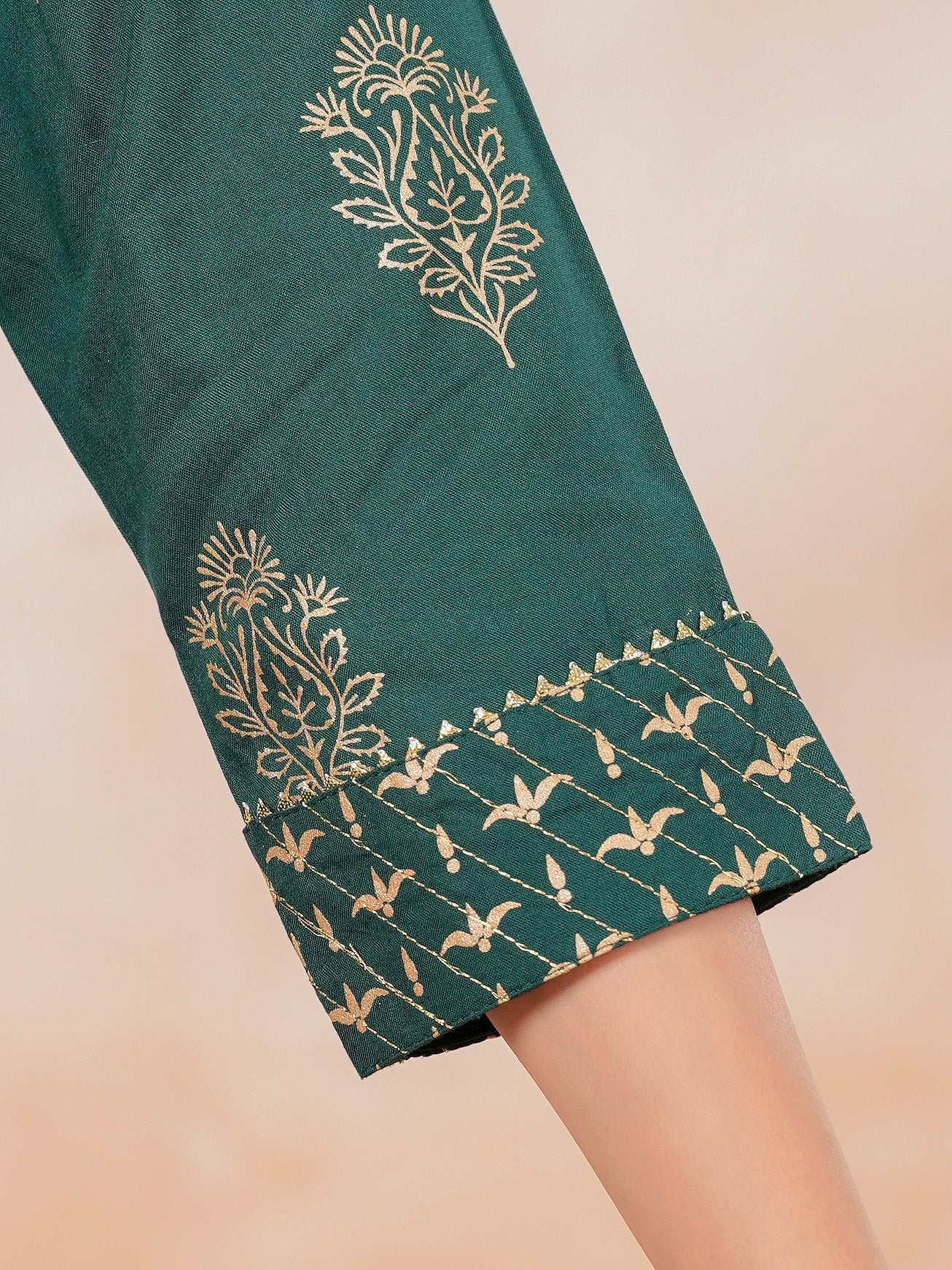 Viscose Block Print Flared Emerald Green Kurta