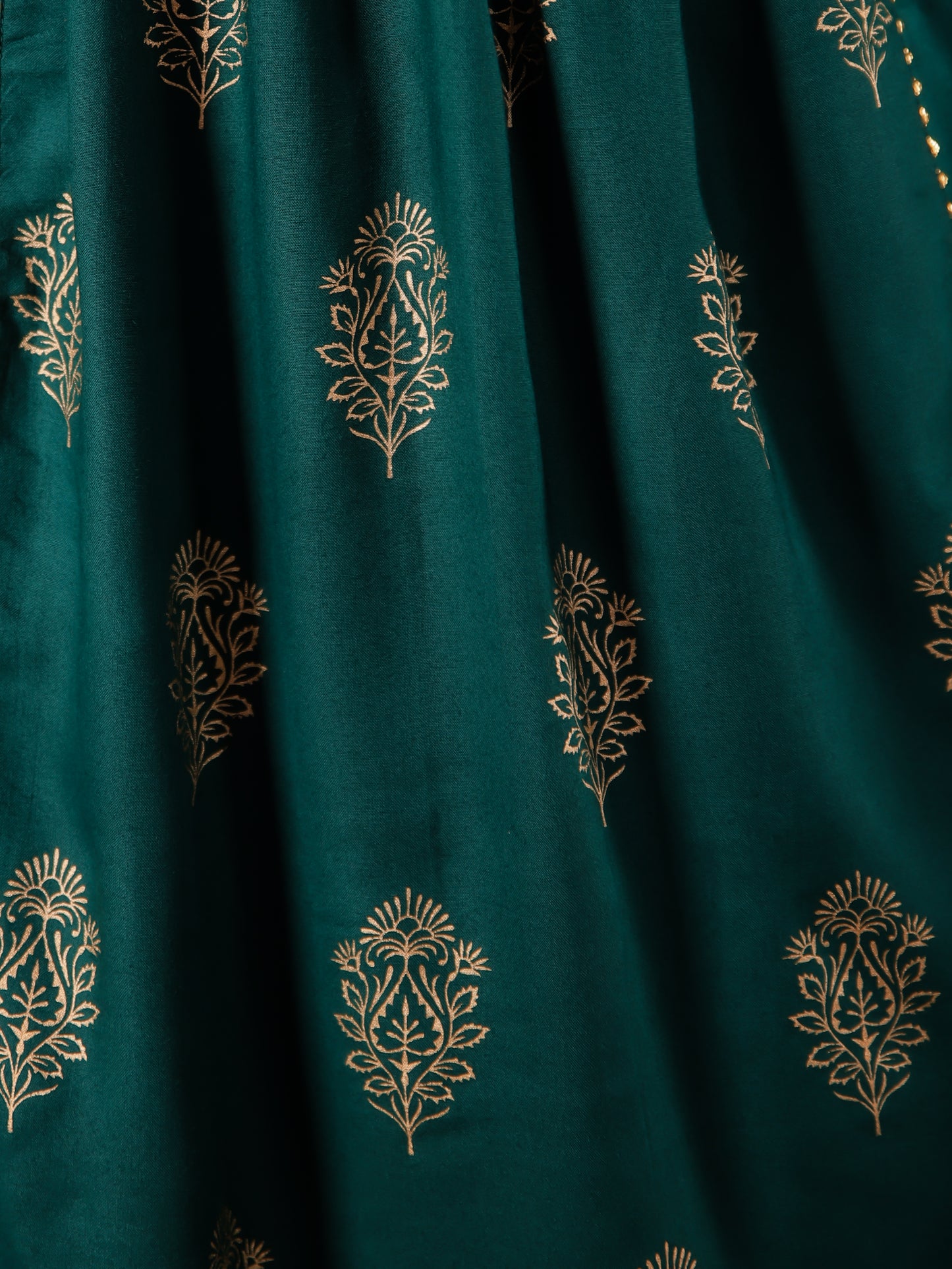 Viscose Block Print Flared Emerald Green Kurta