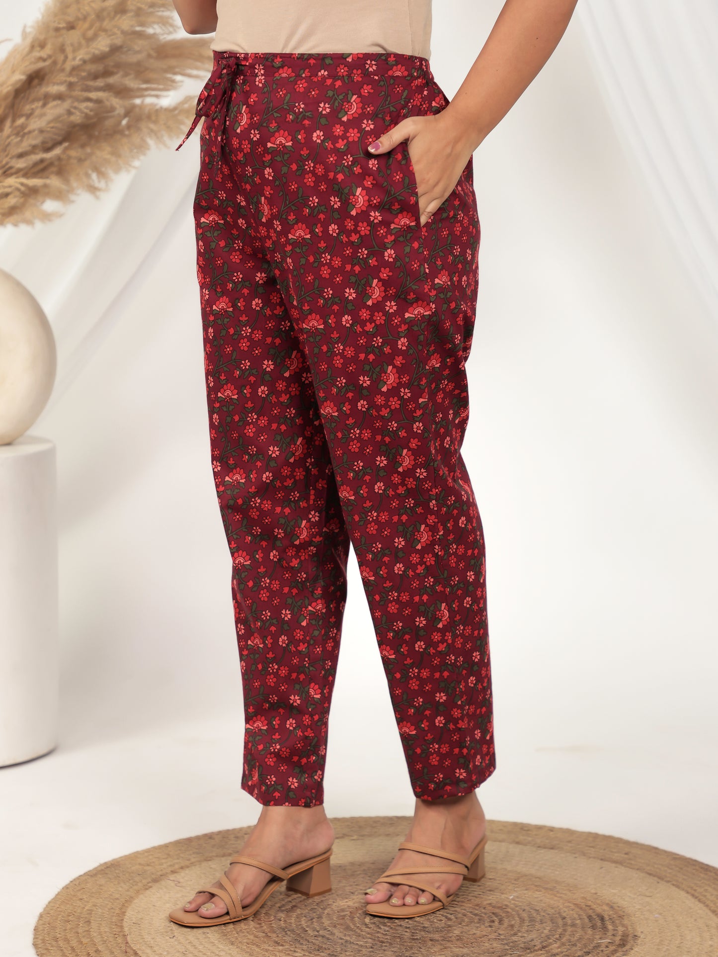 Embroidered Soft Cotton Floral A-line Red Kurta