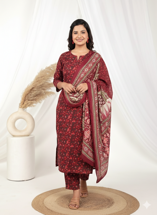 Cotton Voile Abstract Maroon Dupatta