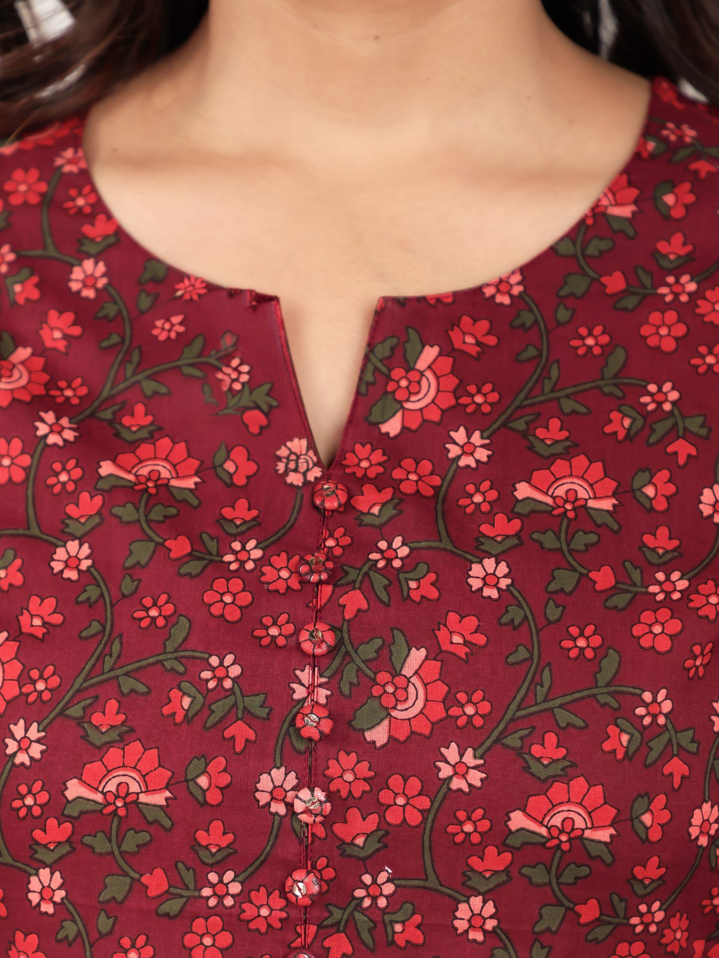 Embroidered Soft Cotton Floral A-line Maroon Kurta