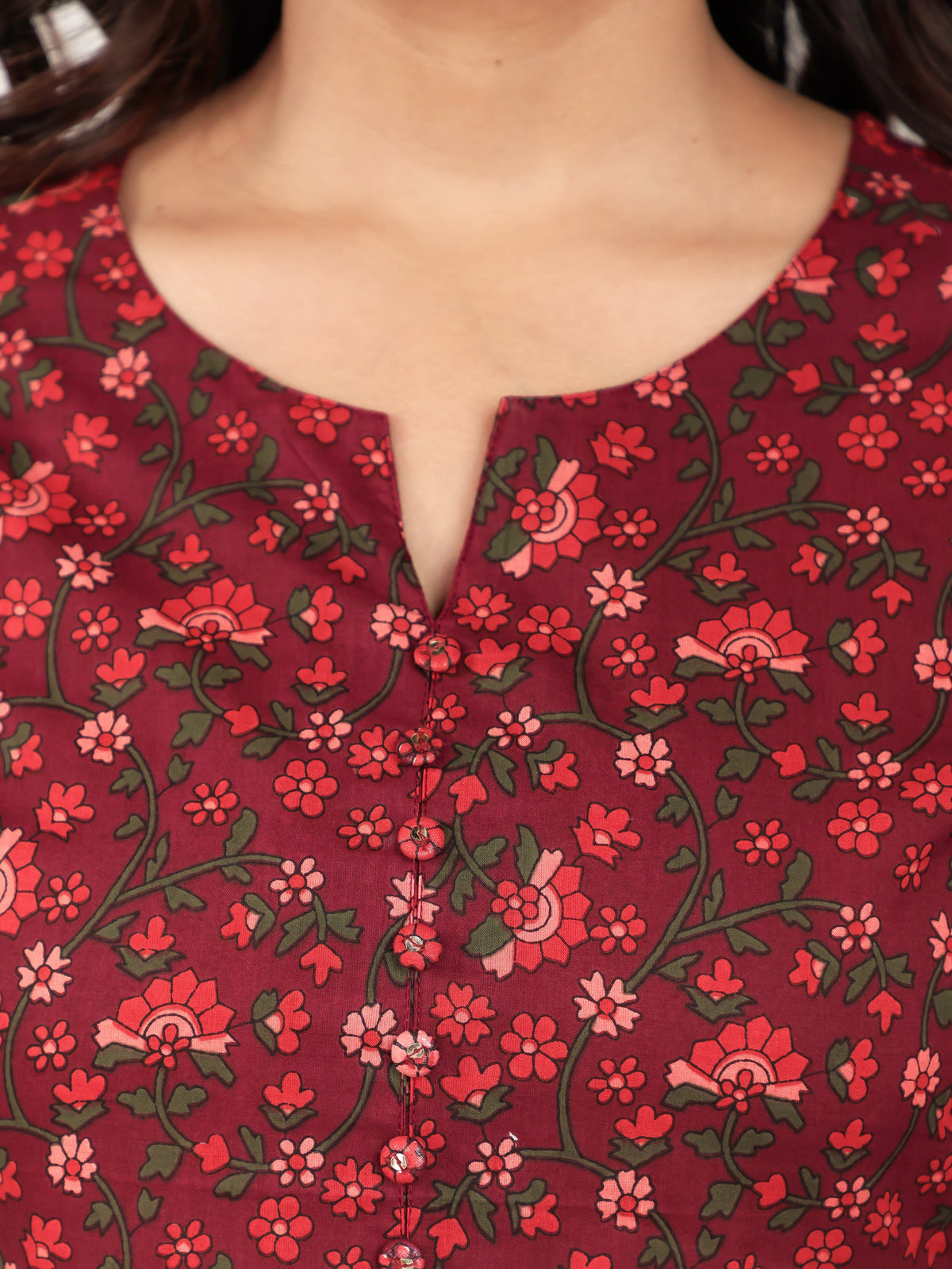 Embroidered Soft Cotton Floral A-line Maroon Kurta