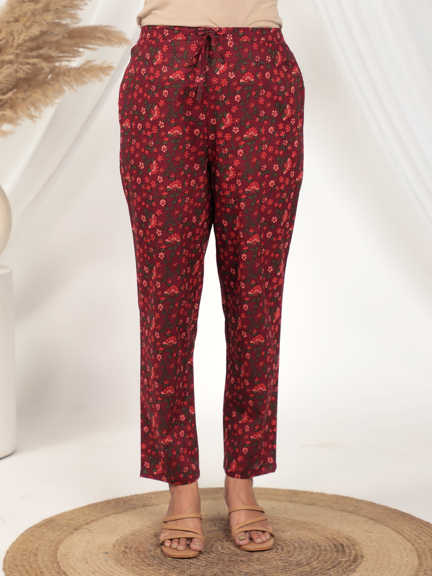 Embroidered Soft Cotton Floral A-line Red Kurta