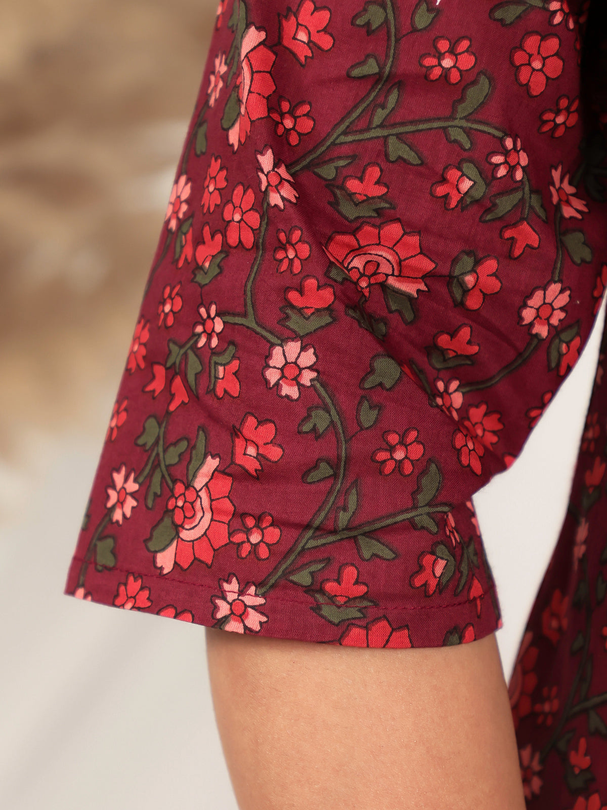 Embroidered Soft Cotton Floral A-line Maroon Kurta