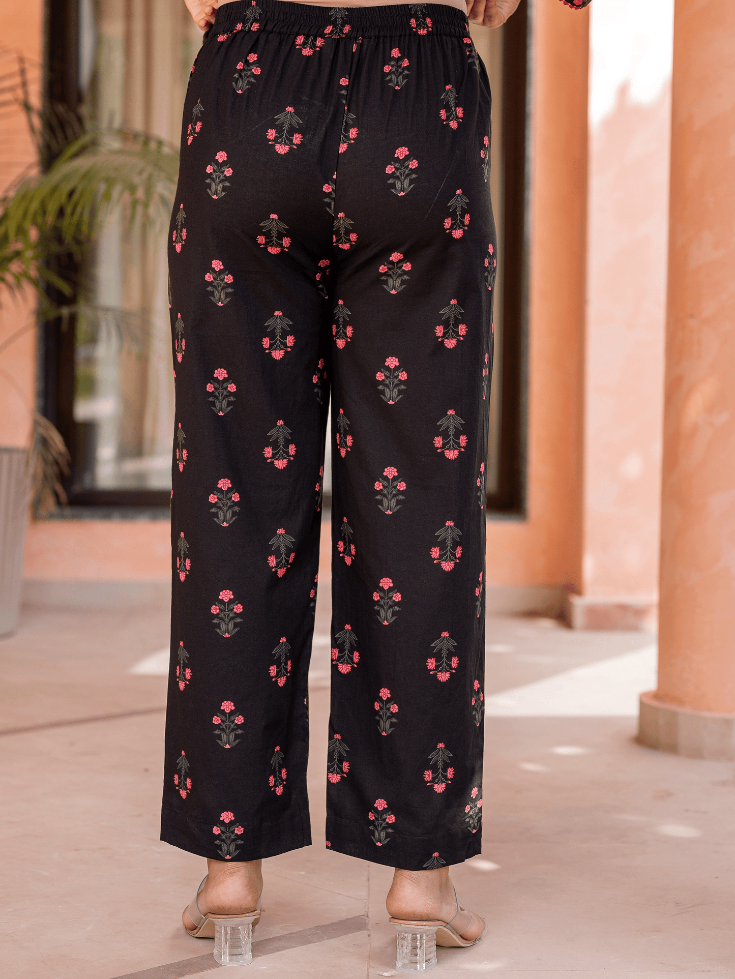 Soft Cotton Block Print Black Tapered Trousers