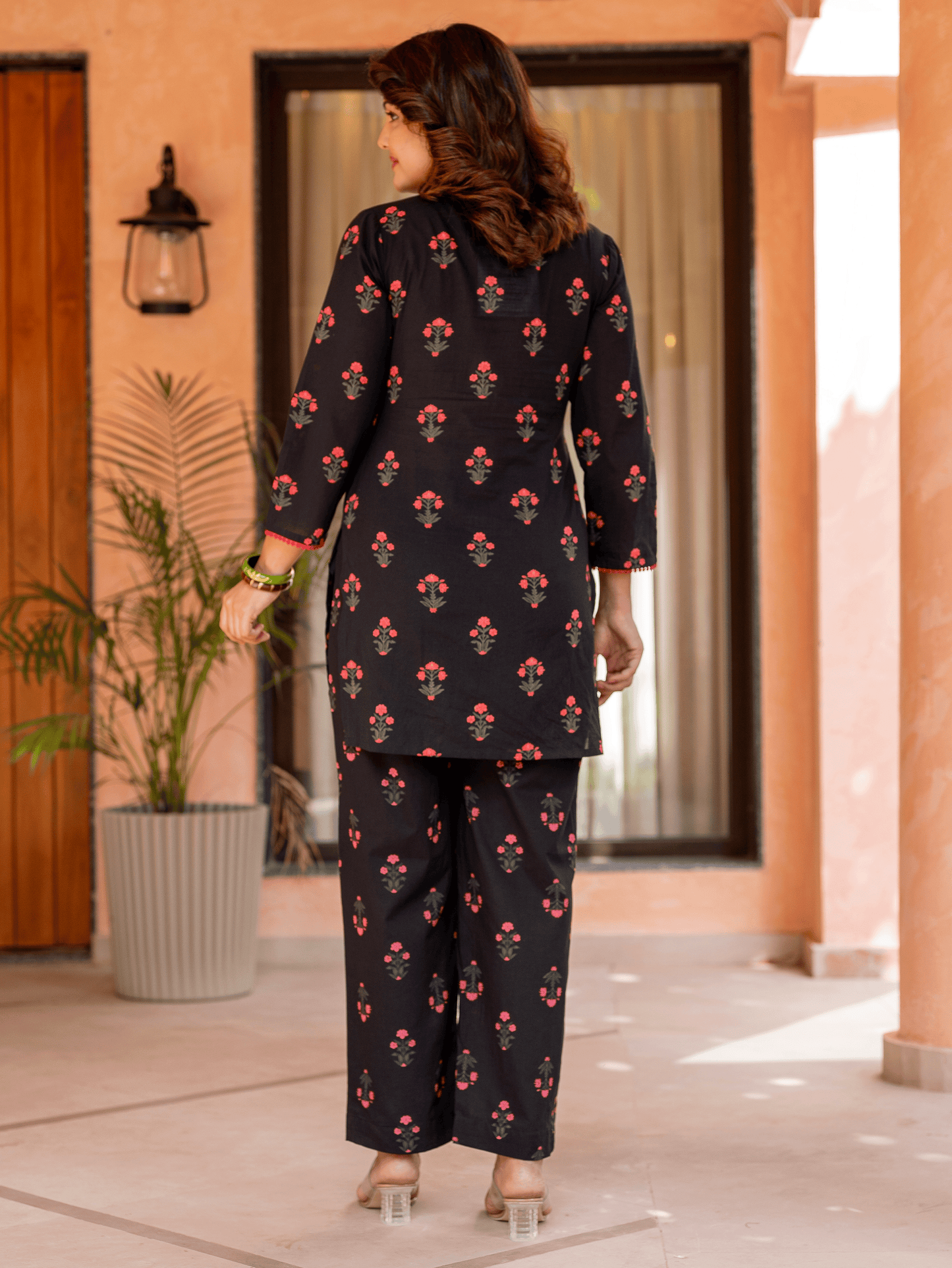 Embroidered Soft Cotton Block Print Straight Black Kurta