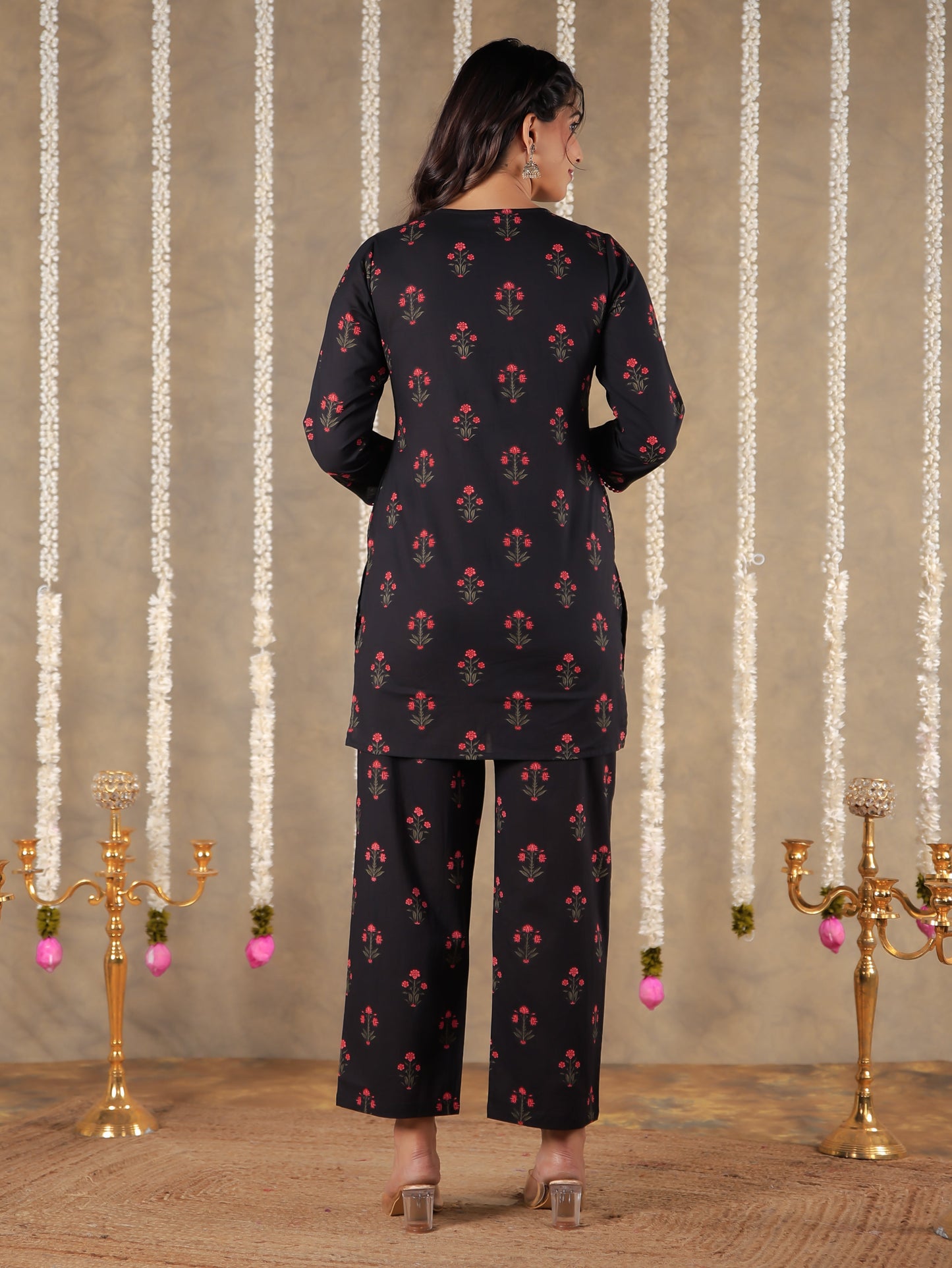 Embroidered Soft Cotton Block Print Straight Black Kurta