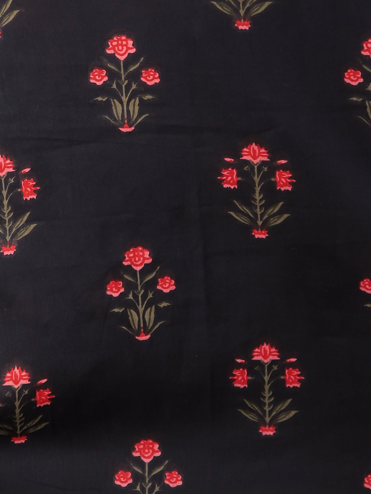 Embroidered Soft Cotton Block Print Straight Black Kurta