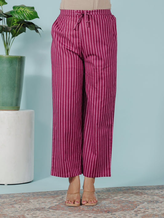 Soft Cotton Striped Purple Straight Trousers