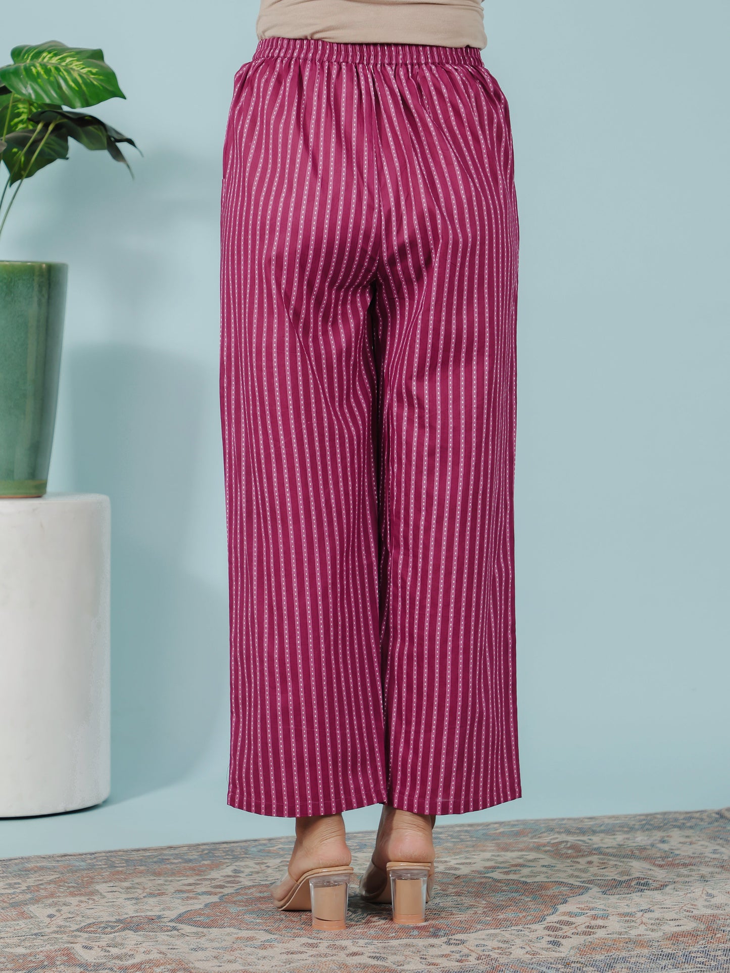 Soft Cotton Striped Purple Straight Trousers