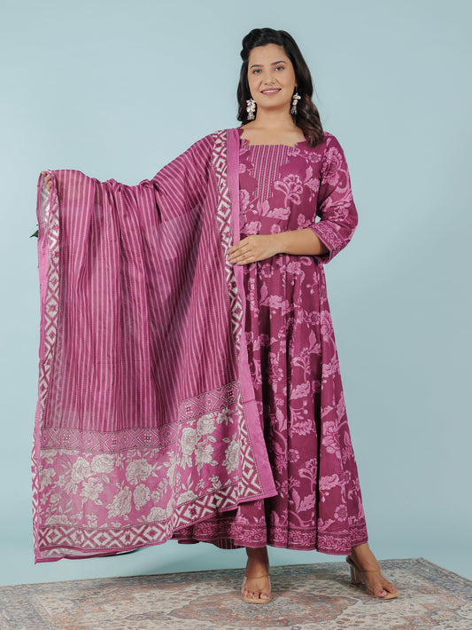 Cotton Voile Striped Purple Dupatta