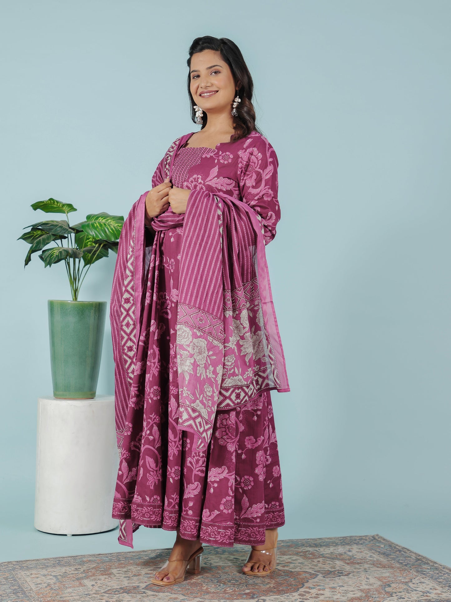 Cotton Voile Striped Purple Dupatta