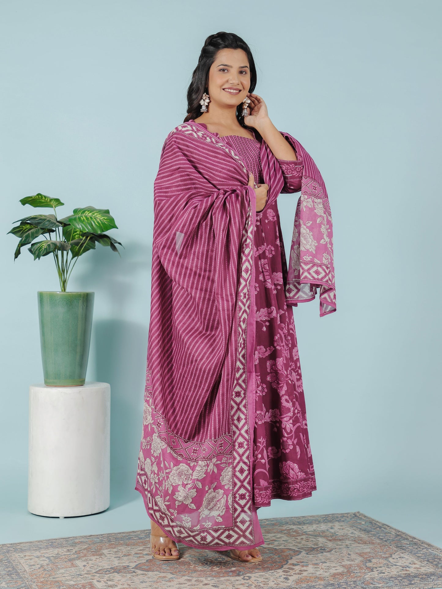 Cotton Voile Striped Purple Dupatta