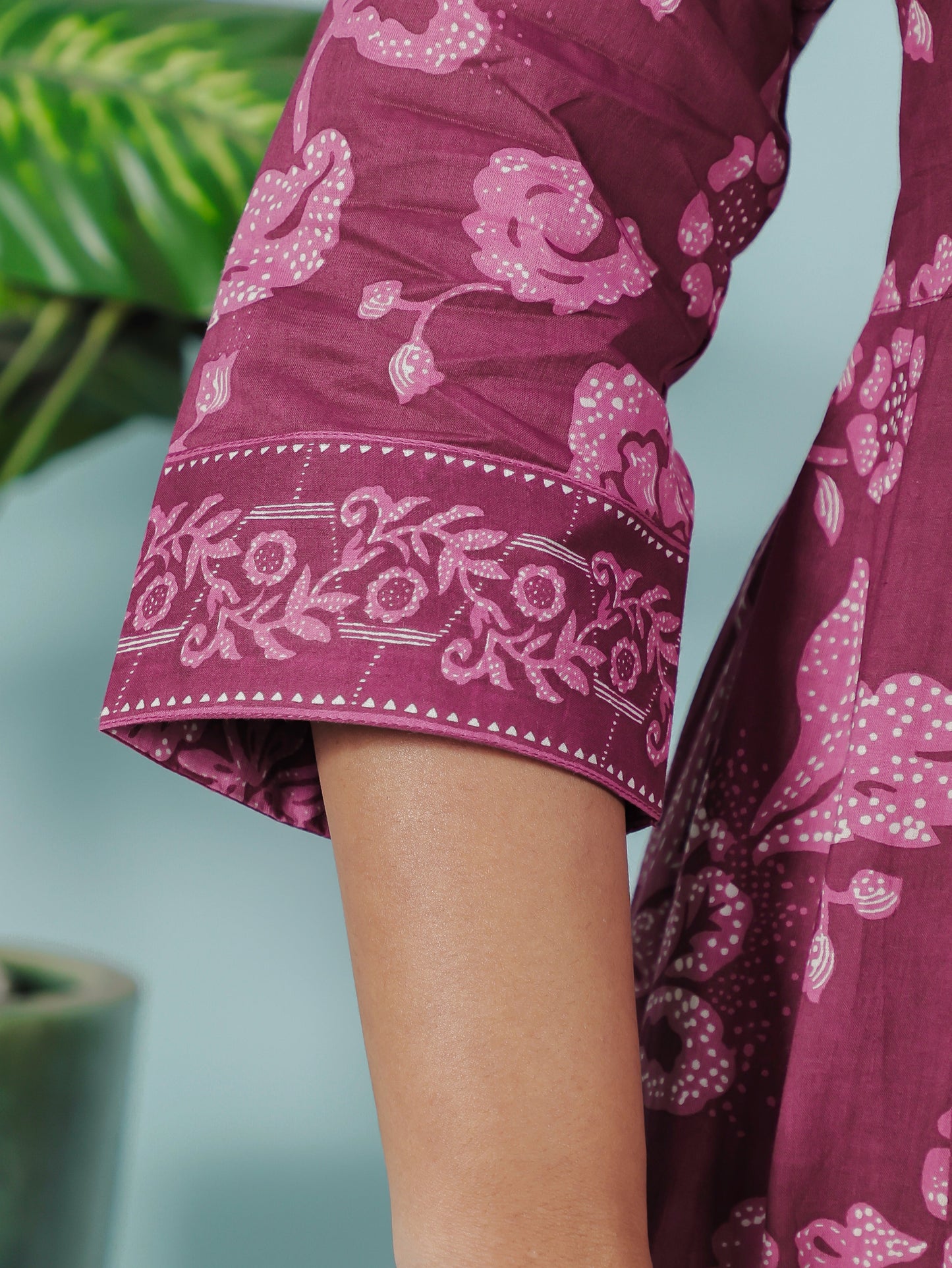 Embroidered Soft Cotton Floral Flared Purple Kurta