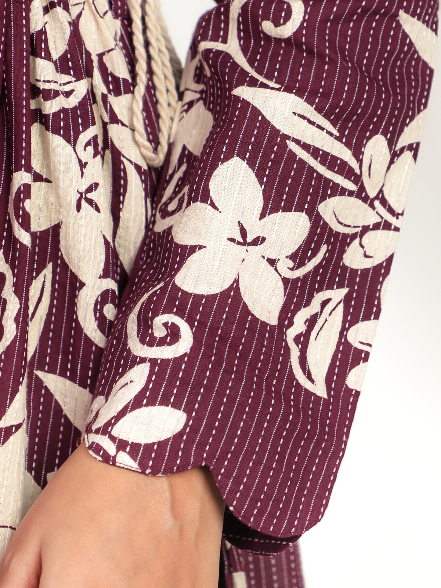 Embroidered Kantha Cotton Floral Anarkali Purple Fashion