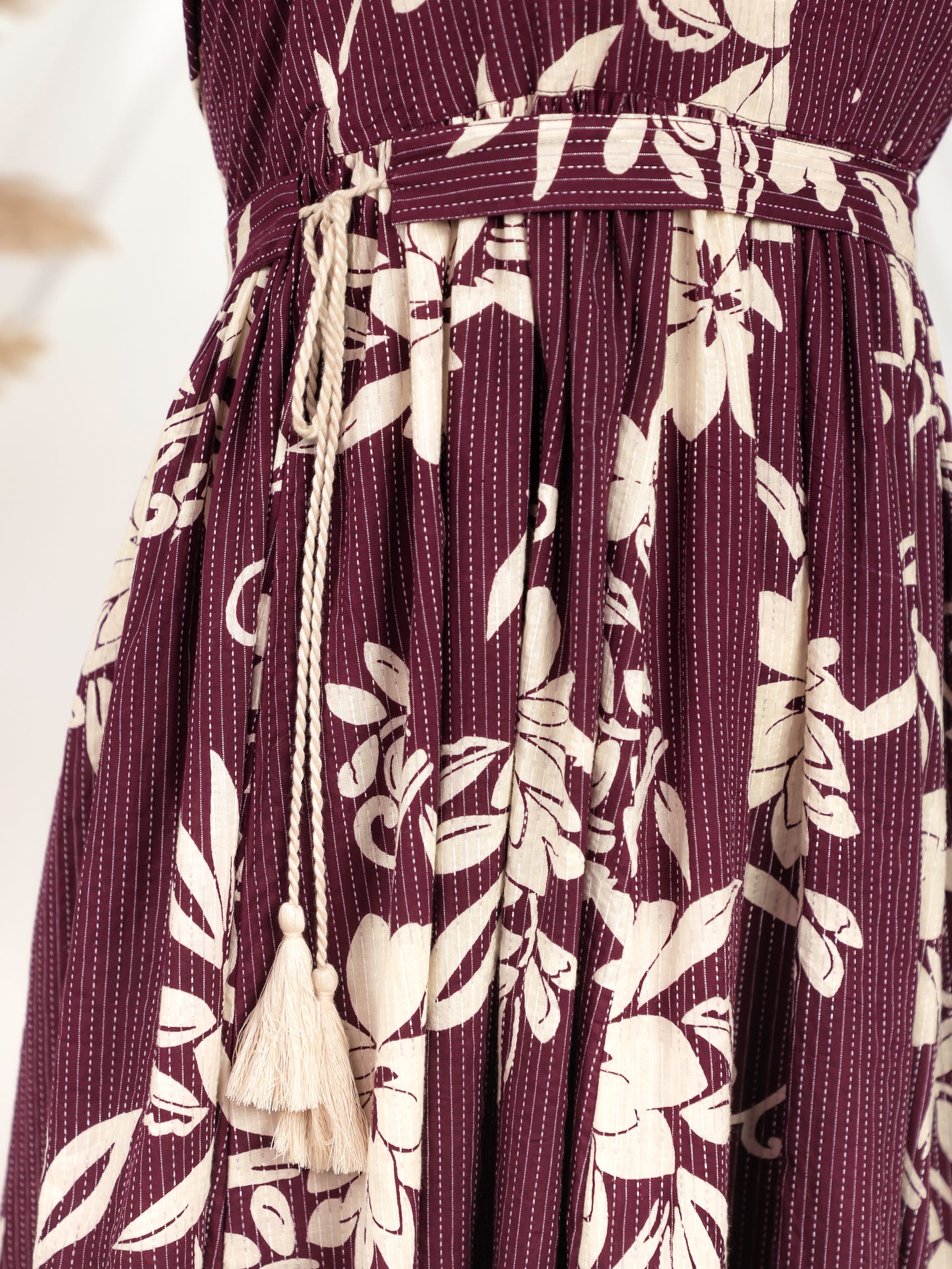 Embroidered Kantha Cotton Floral Anarkali Purple Fashion