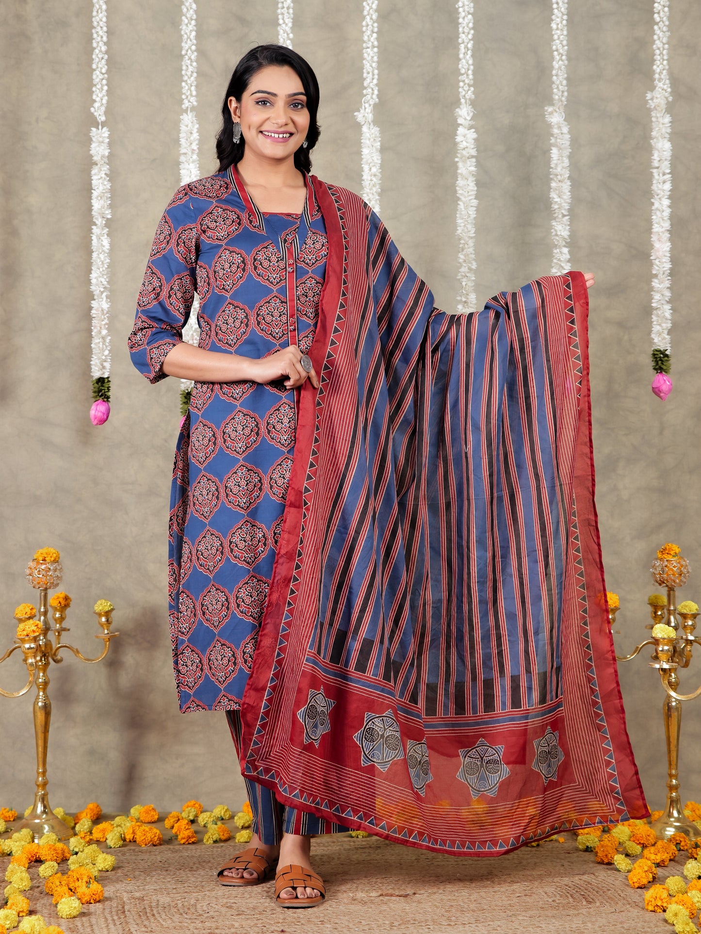 Cotton Voile Striped Blue Dupatta