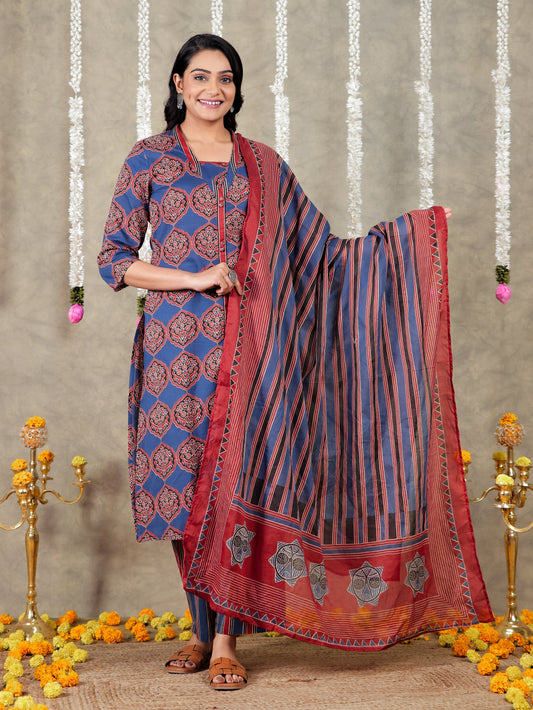 Cotton Voile Striped Blue Dupatta