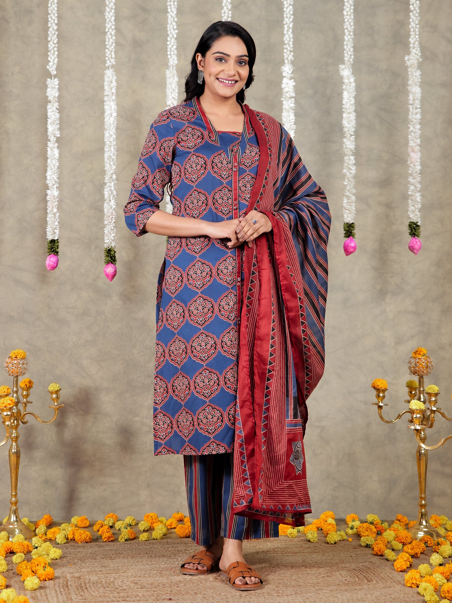 Cotton Voile Striped Blue Dupatta