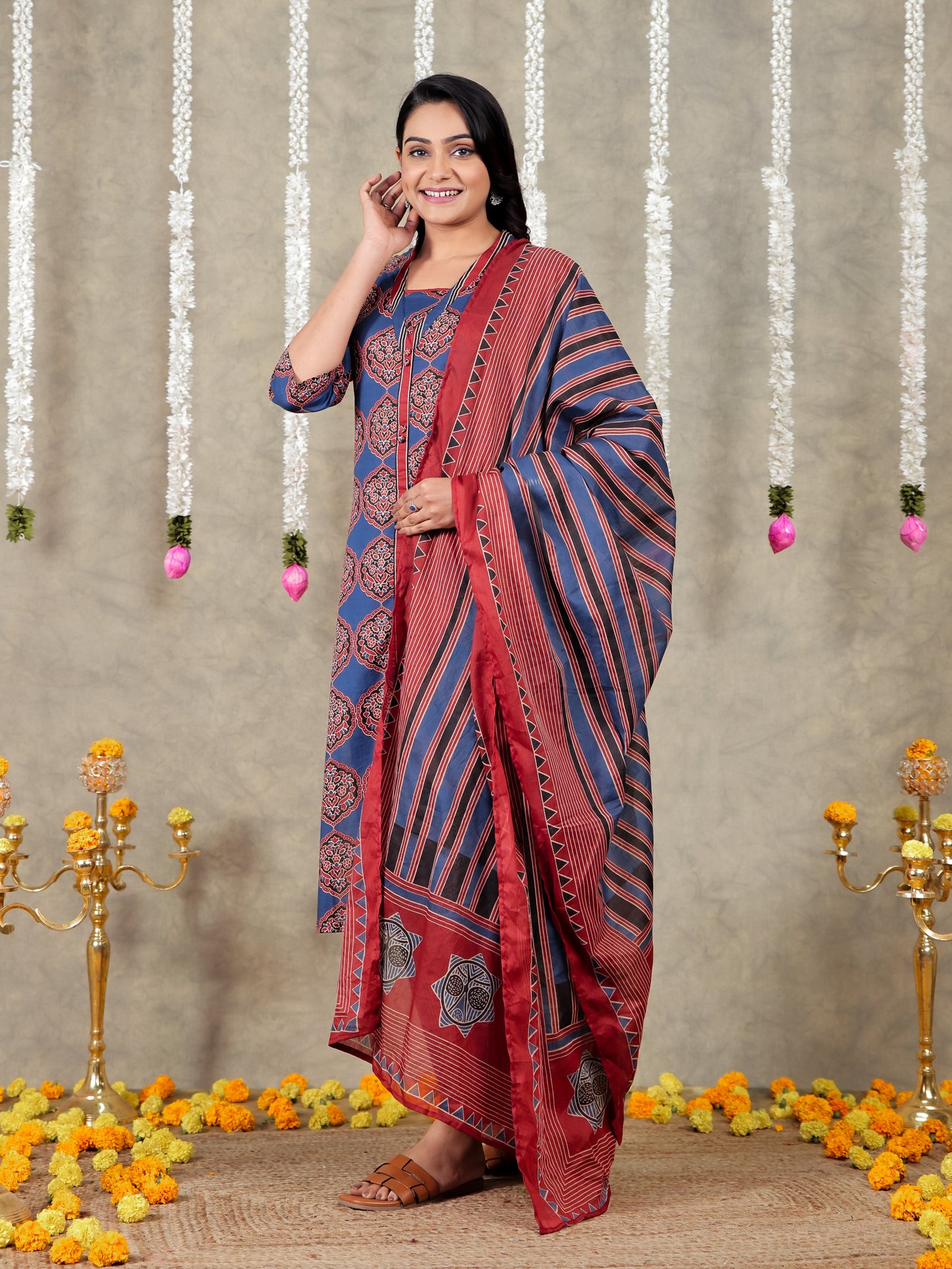 Cotton Voile Striped Blue Dupatta