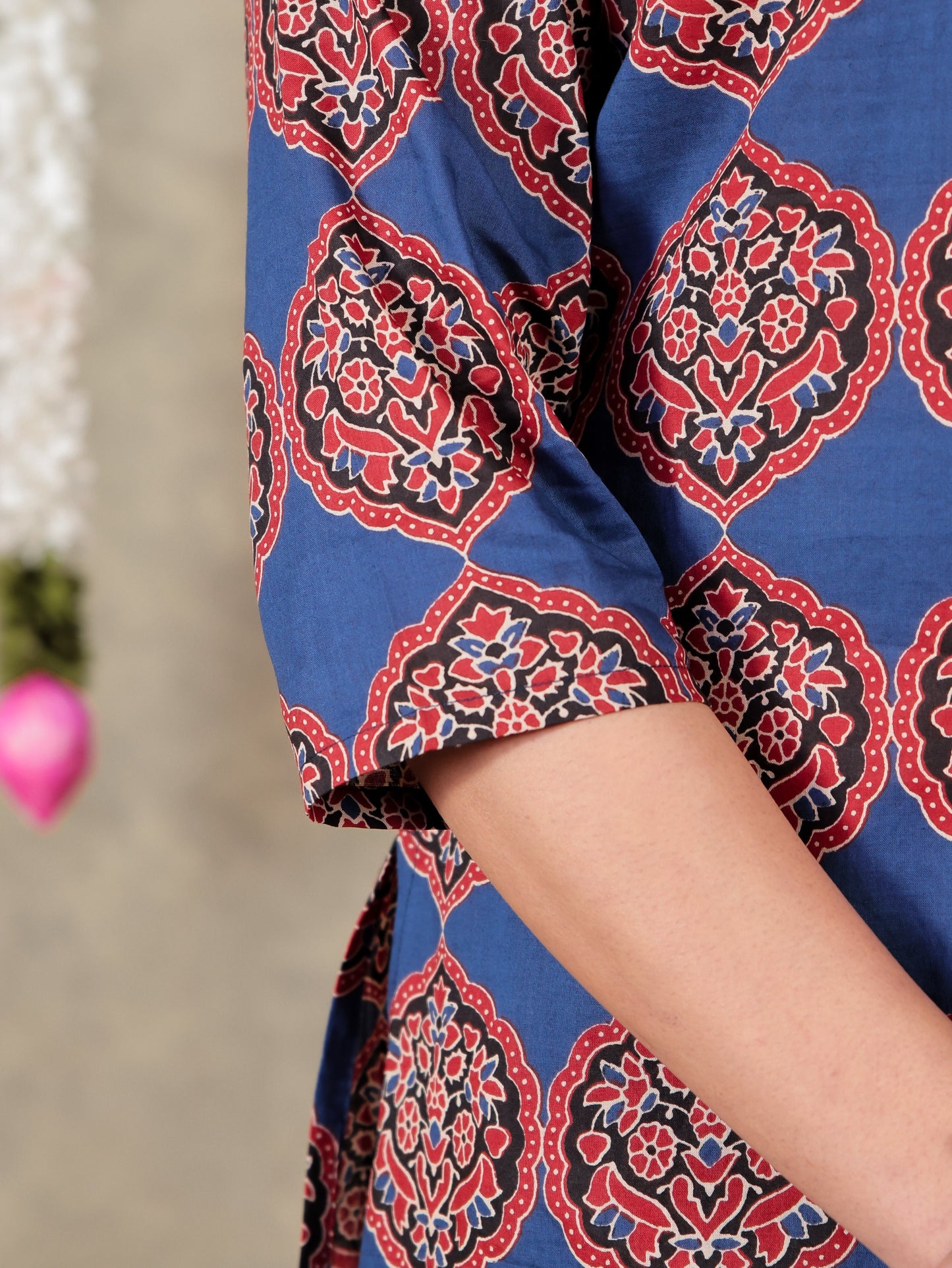 Soft Cotton Geometric A-line Blue Kurta