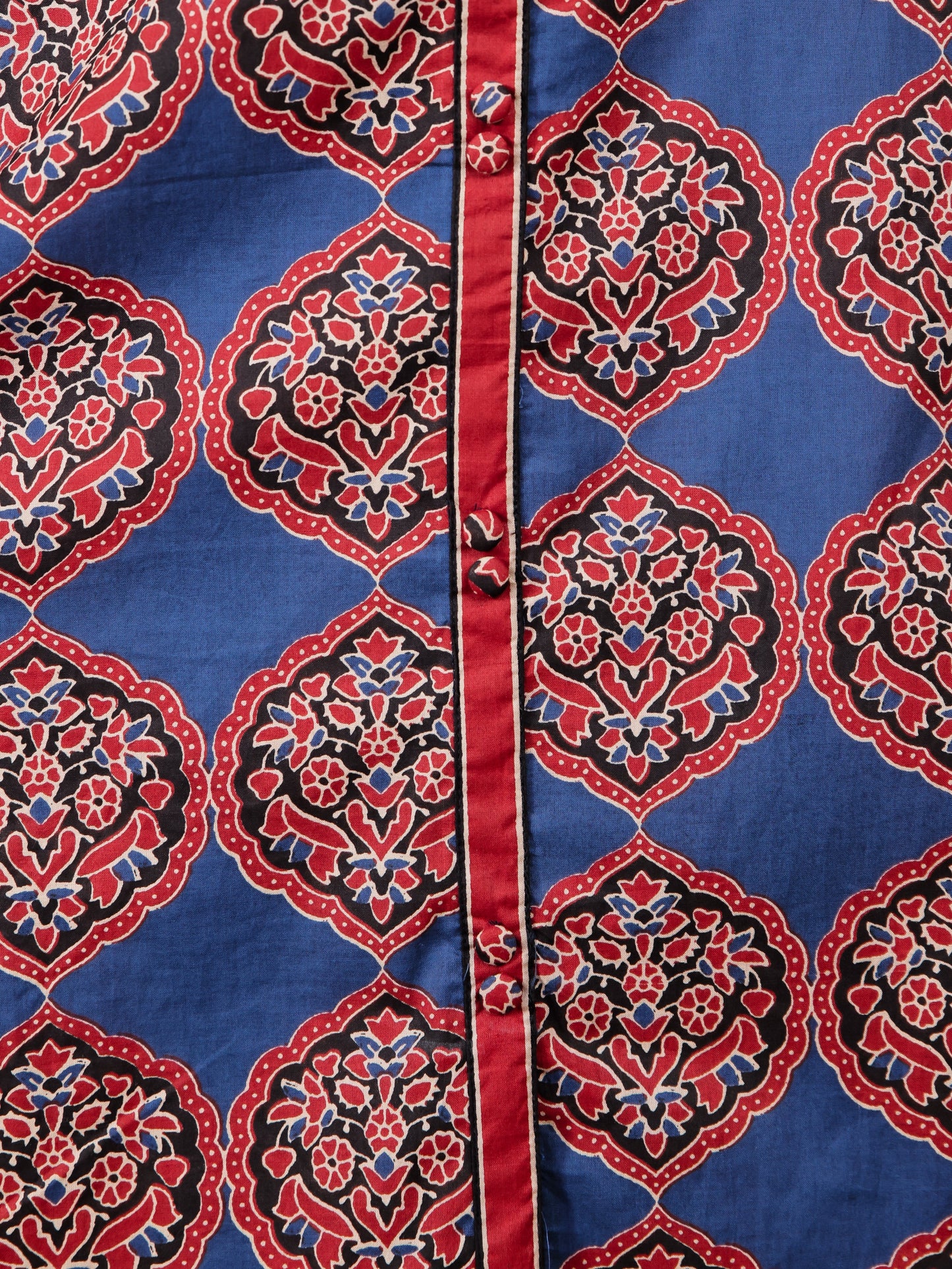 Soft Cotton Geometric A-line Blue Kurta