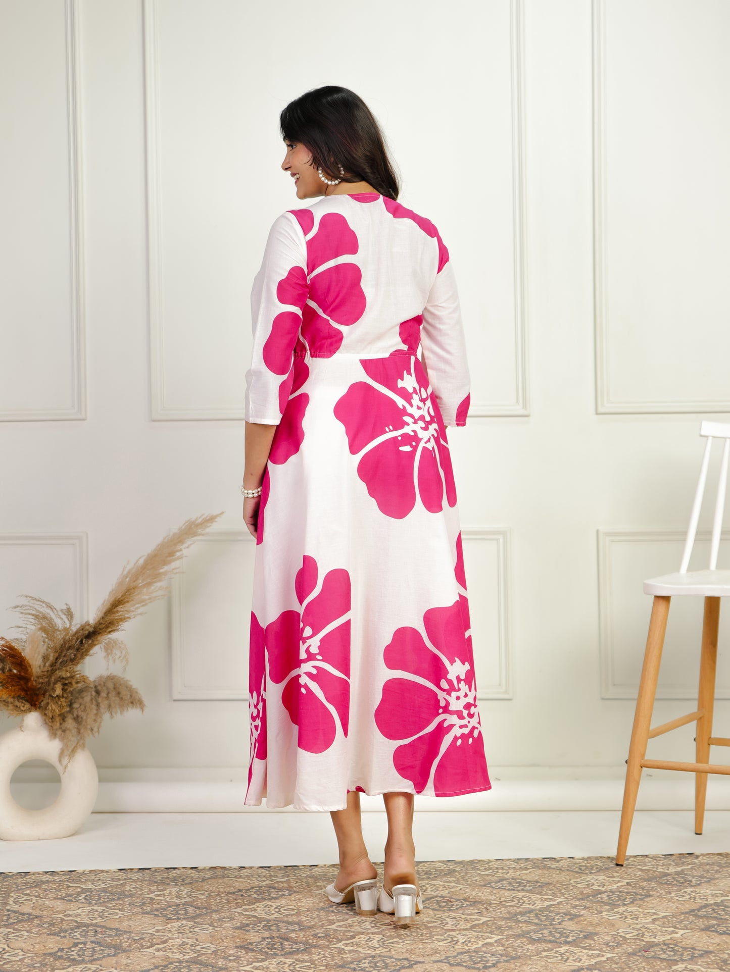 Soft Cotton Floral Flared White Dress