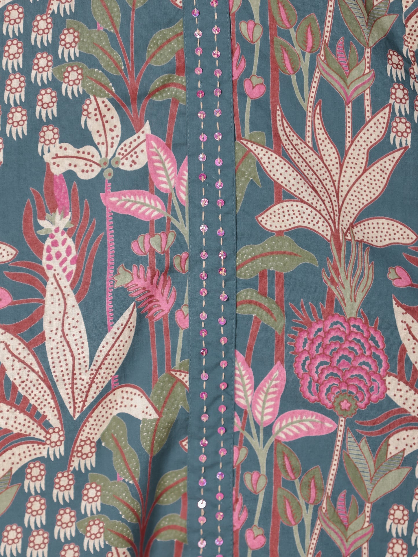 Embroidered Soft Cotton Foliage A-line Teal Kurta