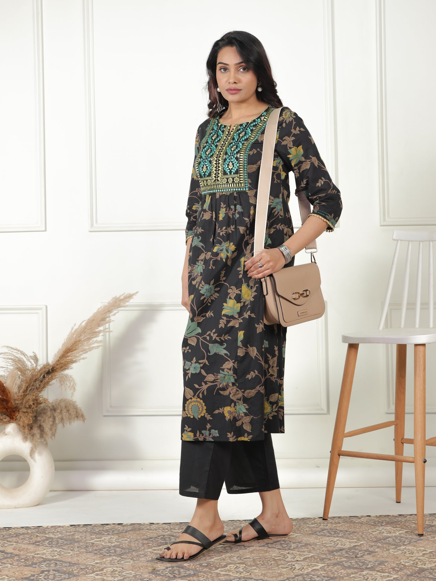 Soft Cotton Floral Panelled Multicolor Kurta