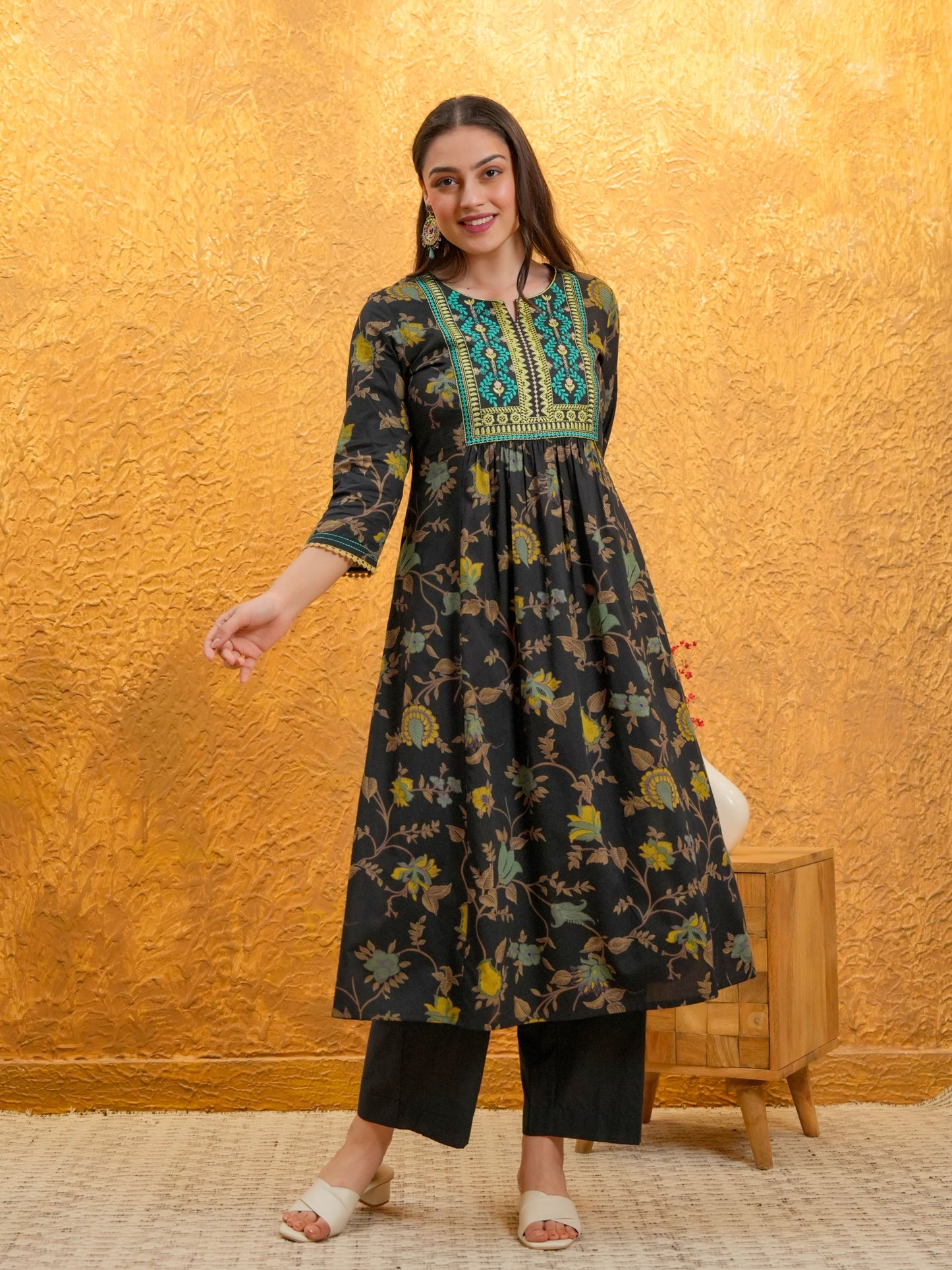Soft Cotton Floral Panelled Multicolor Kurta