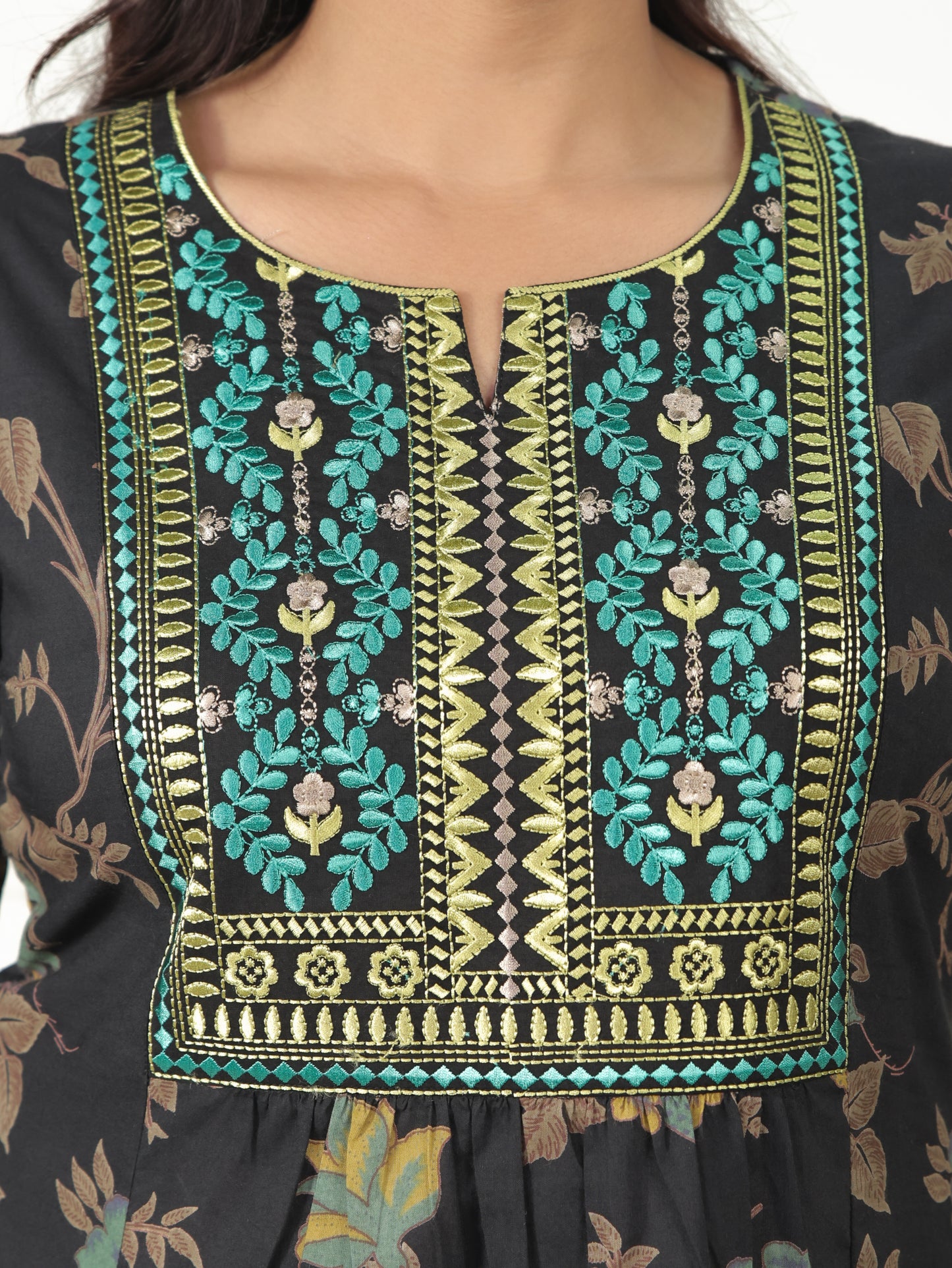 Embroidered Soft Cotton Floral Panelled Multicolor Kurta