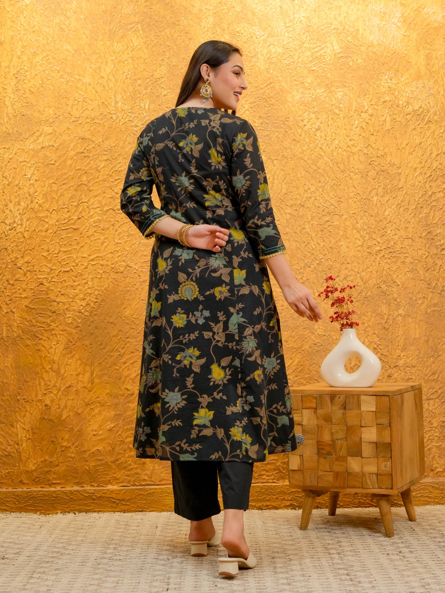 Embroidered Soft Cotton Floral Flared Multicolor Kurta